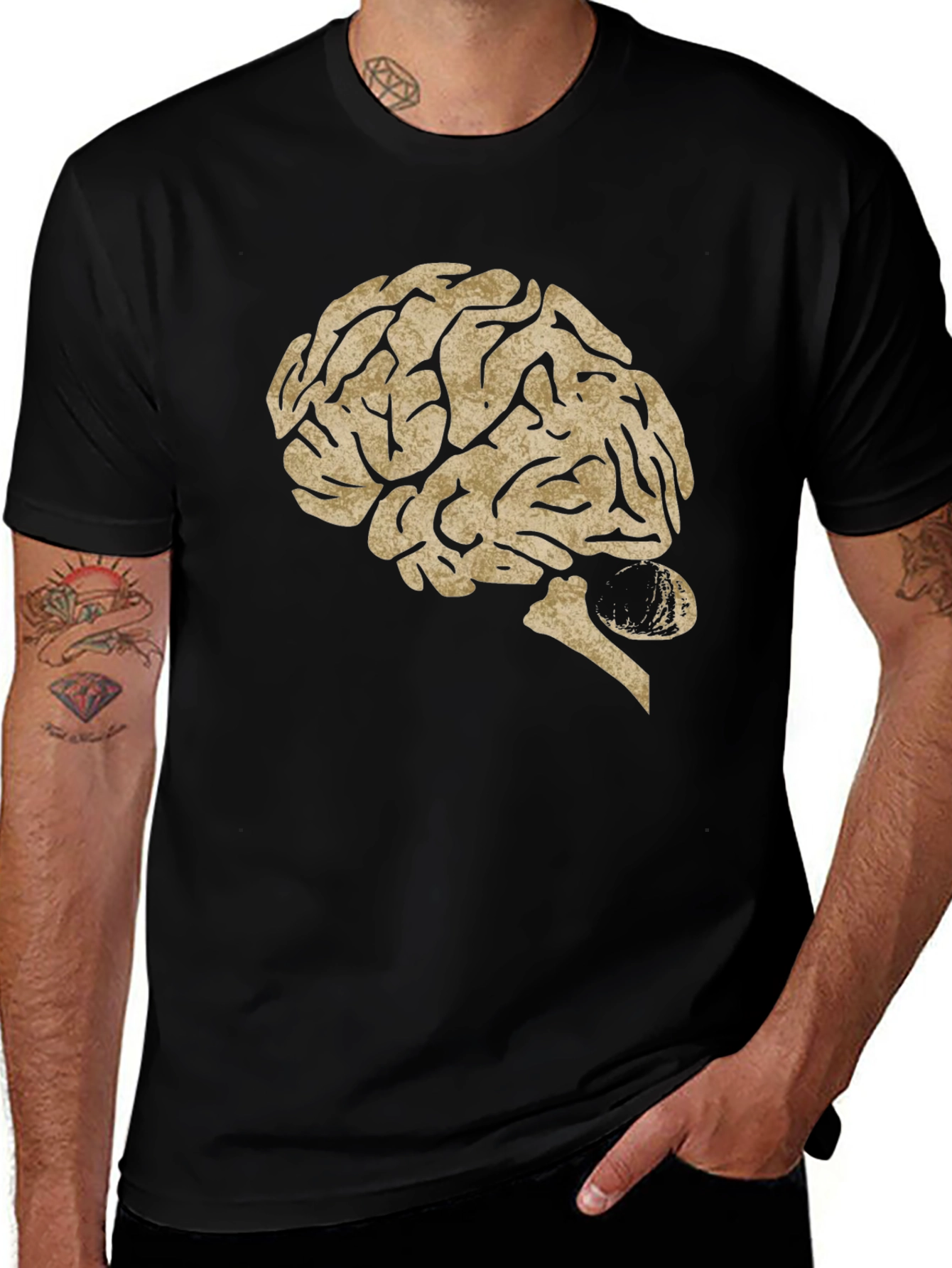 Variant 23 of Brain Graphic Print Tee - Black Cotton Casual Top