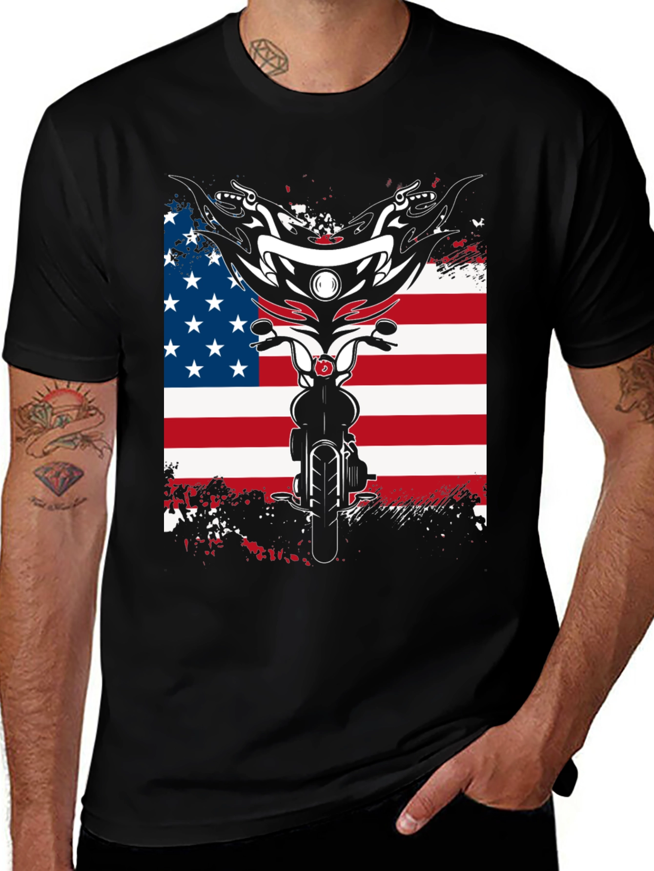 Variant 23 of Motorcycle American Flag Graphic T-Shirt