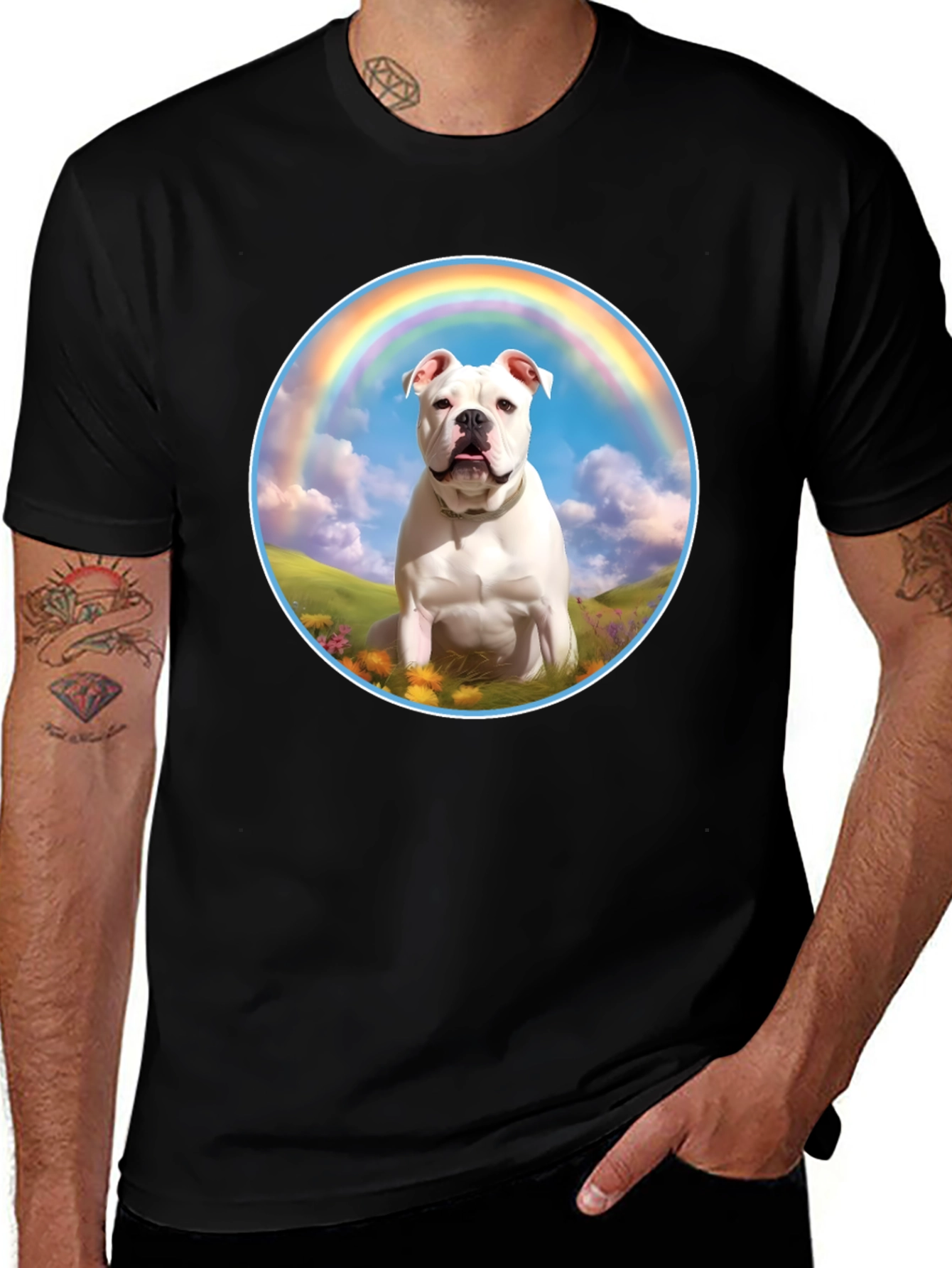 Dog Rainbow Graphic Tee - Men's Black T-Shirt