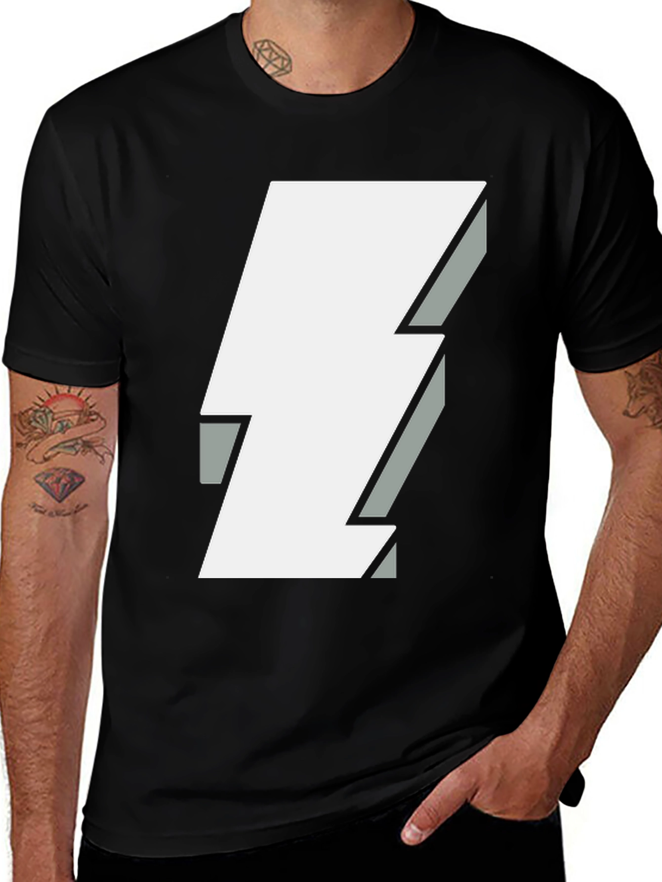Variant 6 of Bold Lightning Bolt Graphic Tee - Black Cotton T-Shirt