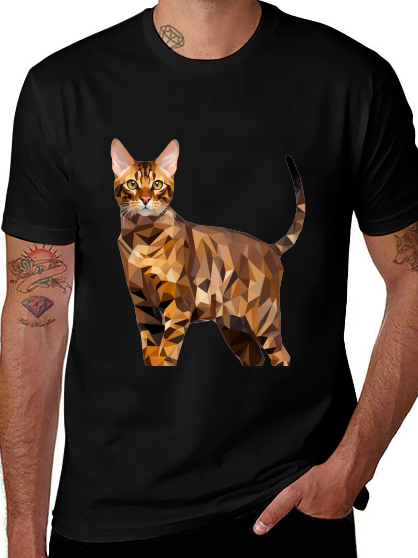 Variant 19 of Geometric Cat T-Shirt - Modern Feline Design