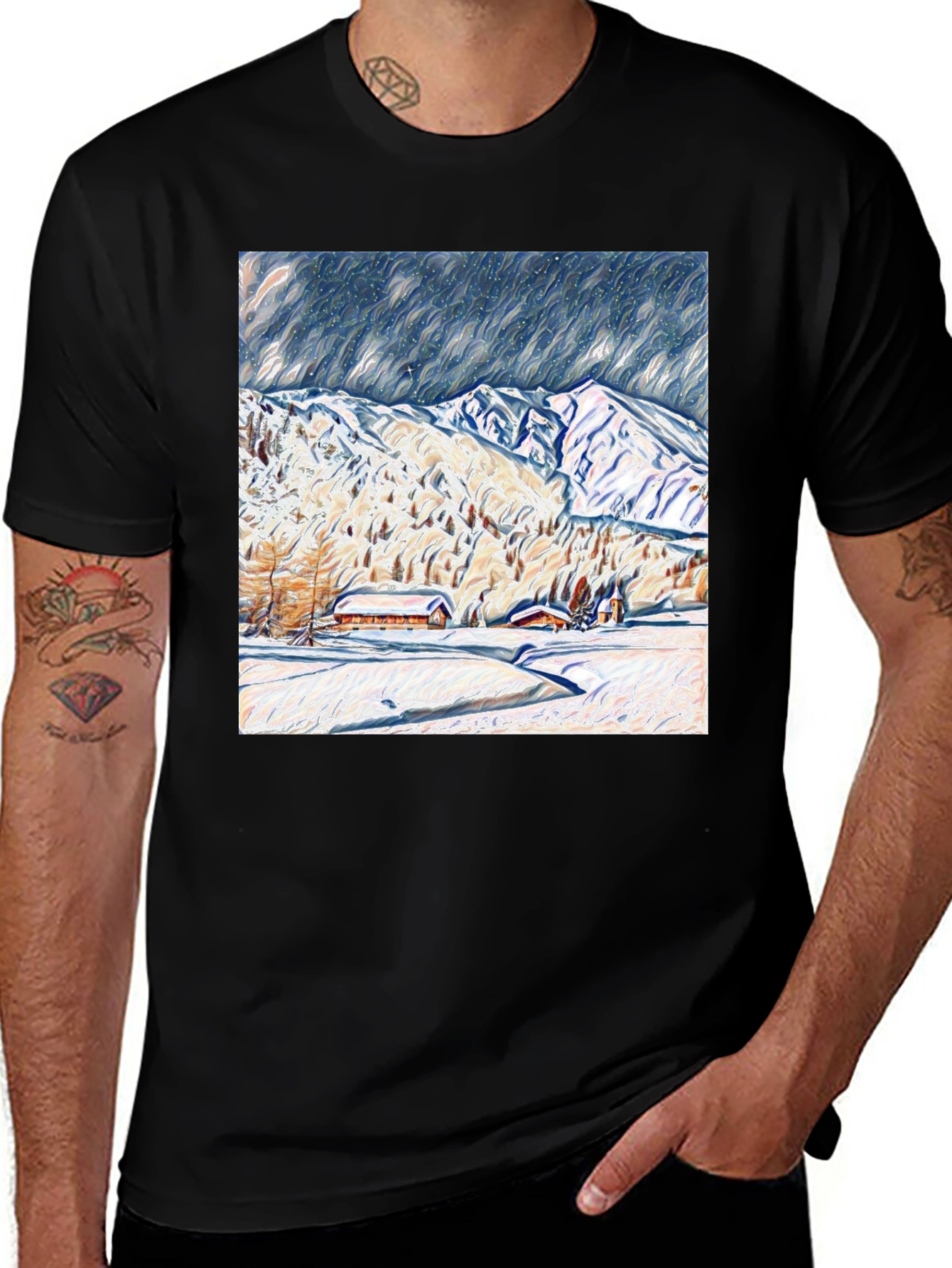 Variant 22 of Snowy Mountain Scene Graphic Tee - Black