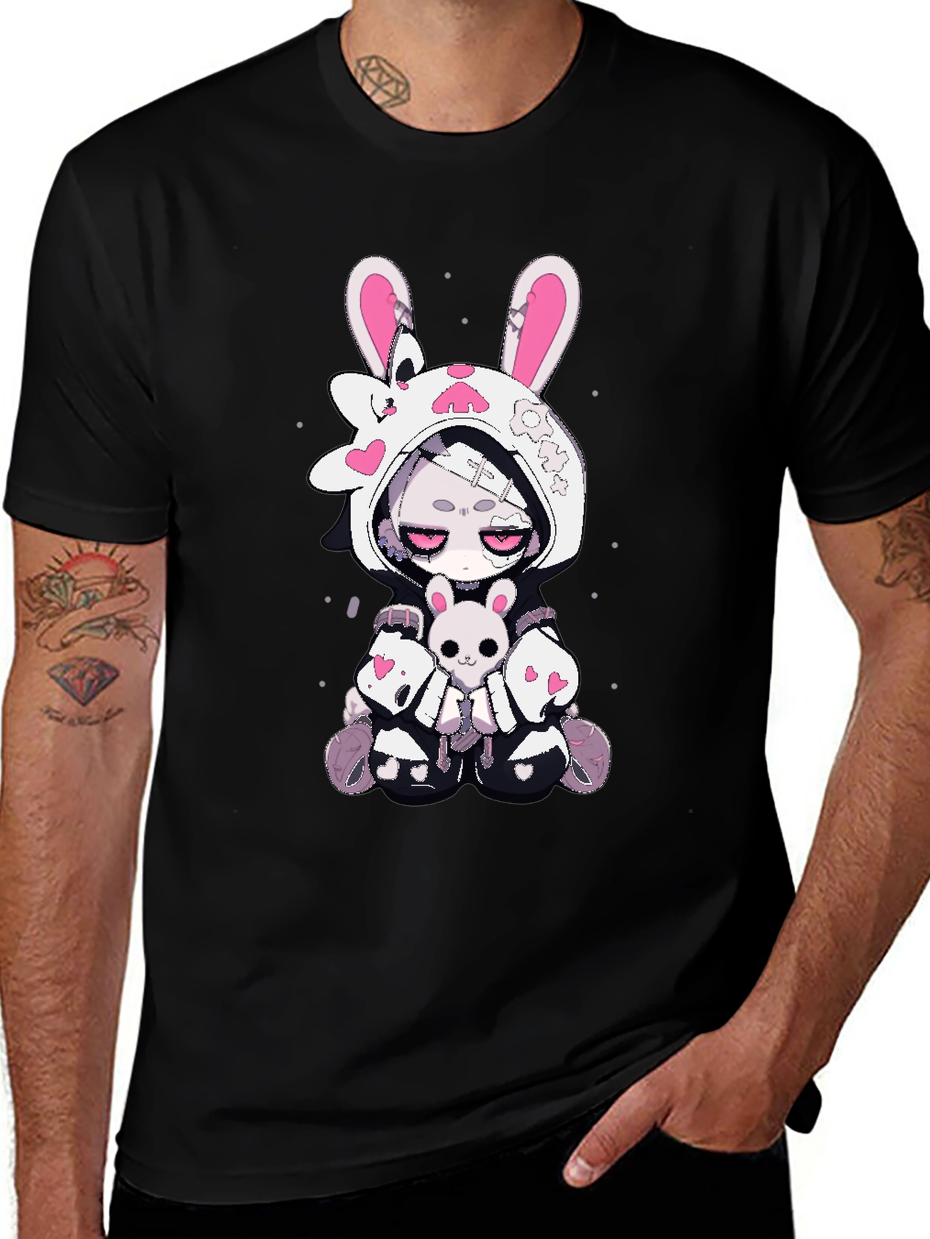 Variant 8 of Kawaii Bunny Graphic T-Shirt - Black