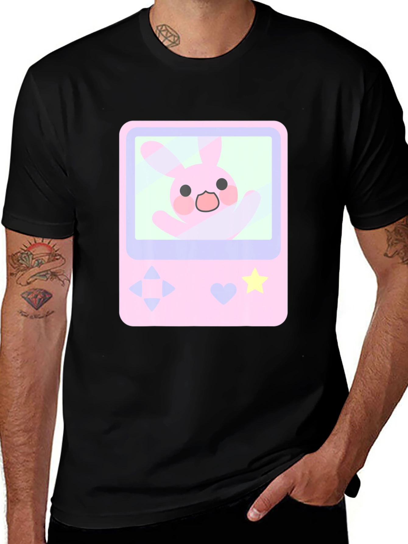 Variant 29 of Cute Bunny Game Console Graphic Tee - Black