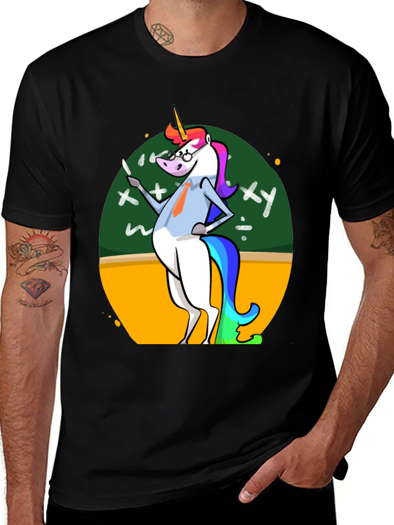 Unicorn Teacher Graphic Tee - Black Cotton T-Shirt