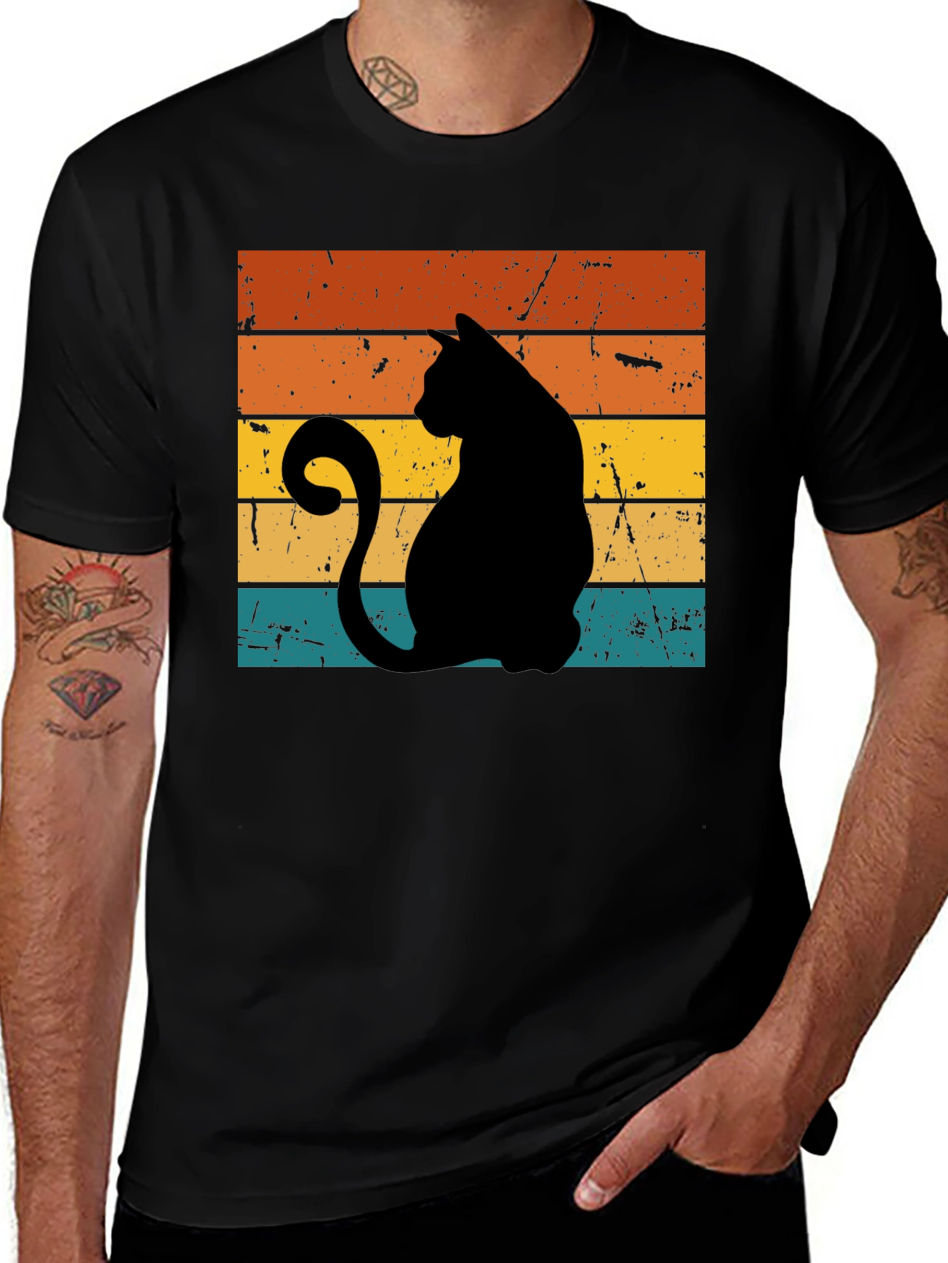 Variant 3 of Retro Cat Silhouette Graphic Tee - Unisex Black T-Shirt