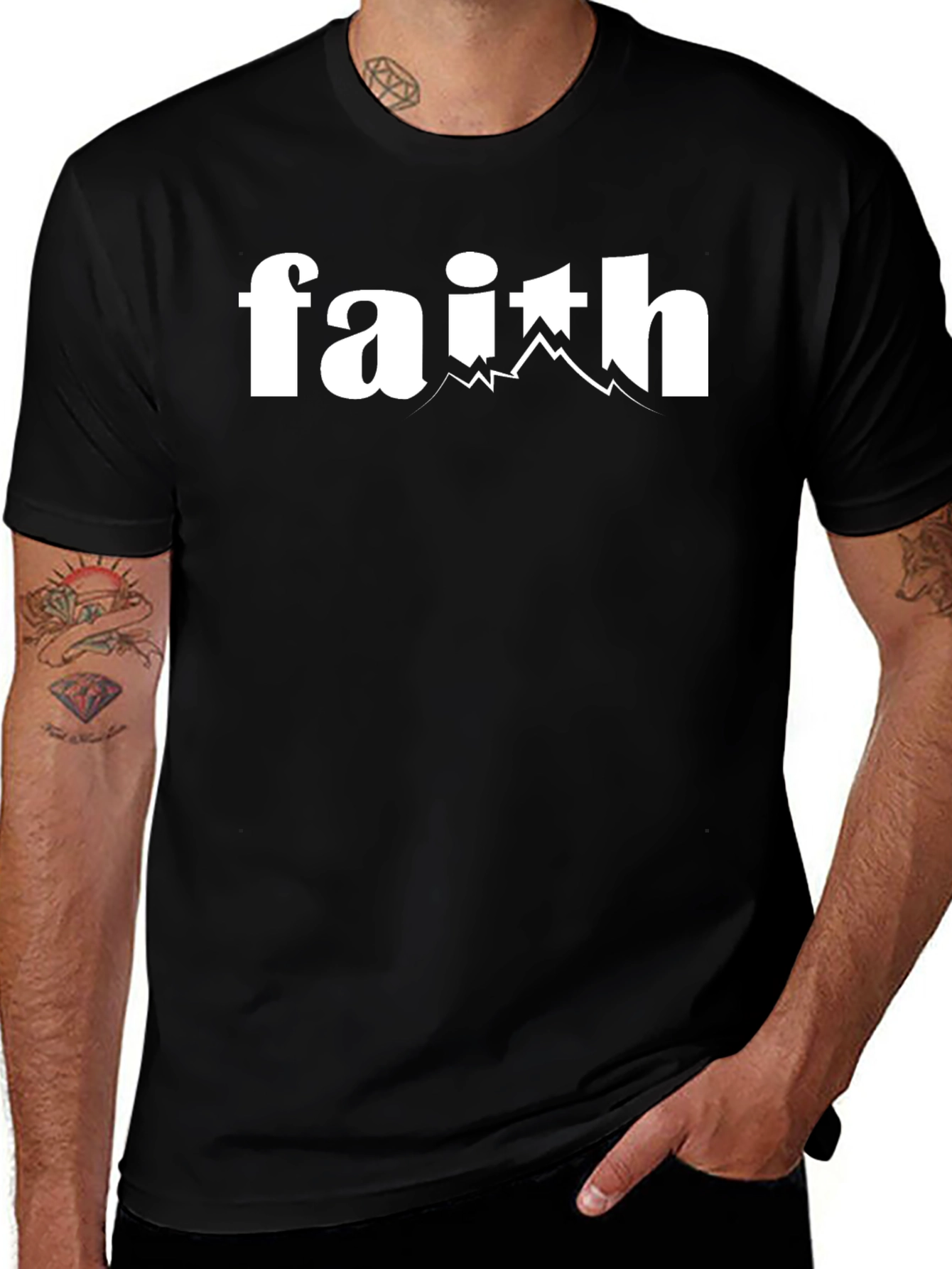 Variant 25 of Faith Mountain Graphic Tee - Black Cotton Blend
