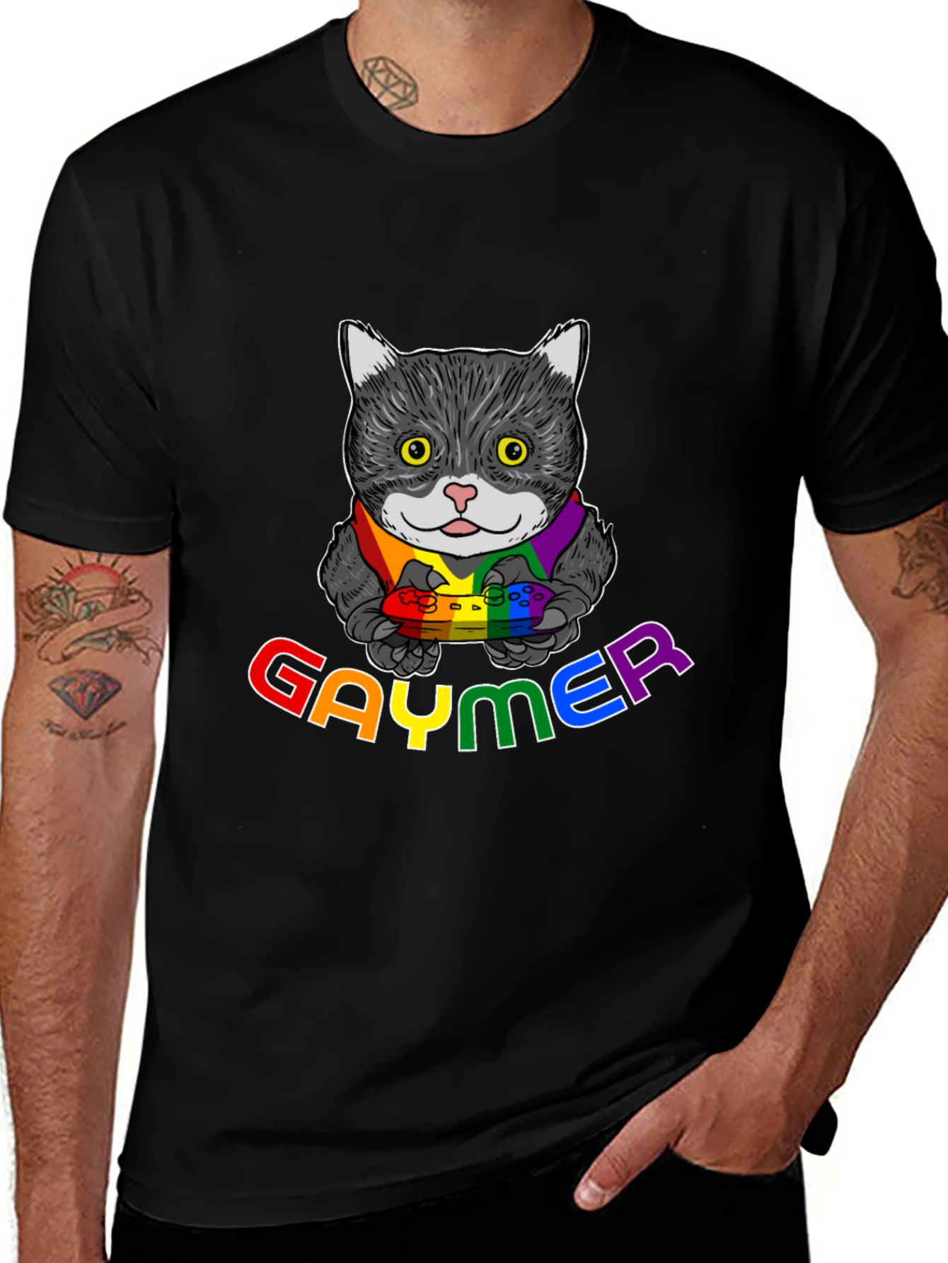 Variant 4 of Gaymer Cat T-Shirt - Pride Gaming Tee