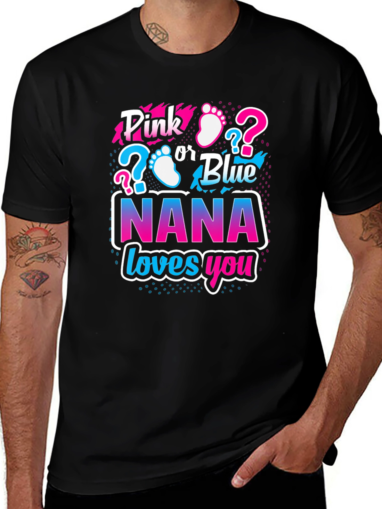 Pink or Blue Nana Loves You Gender Reveal T-Shirt