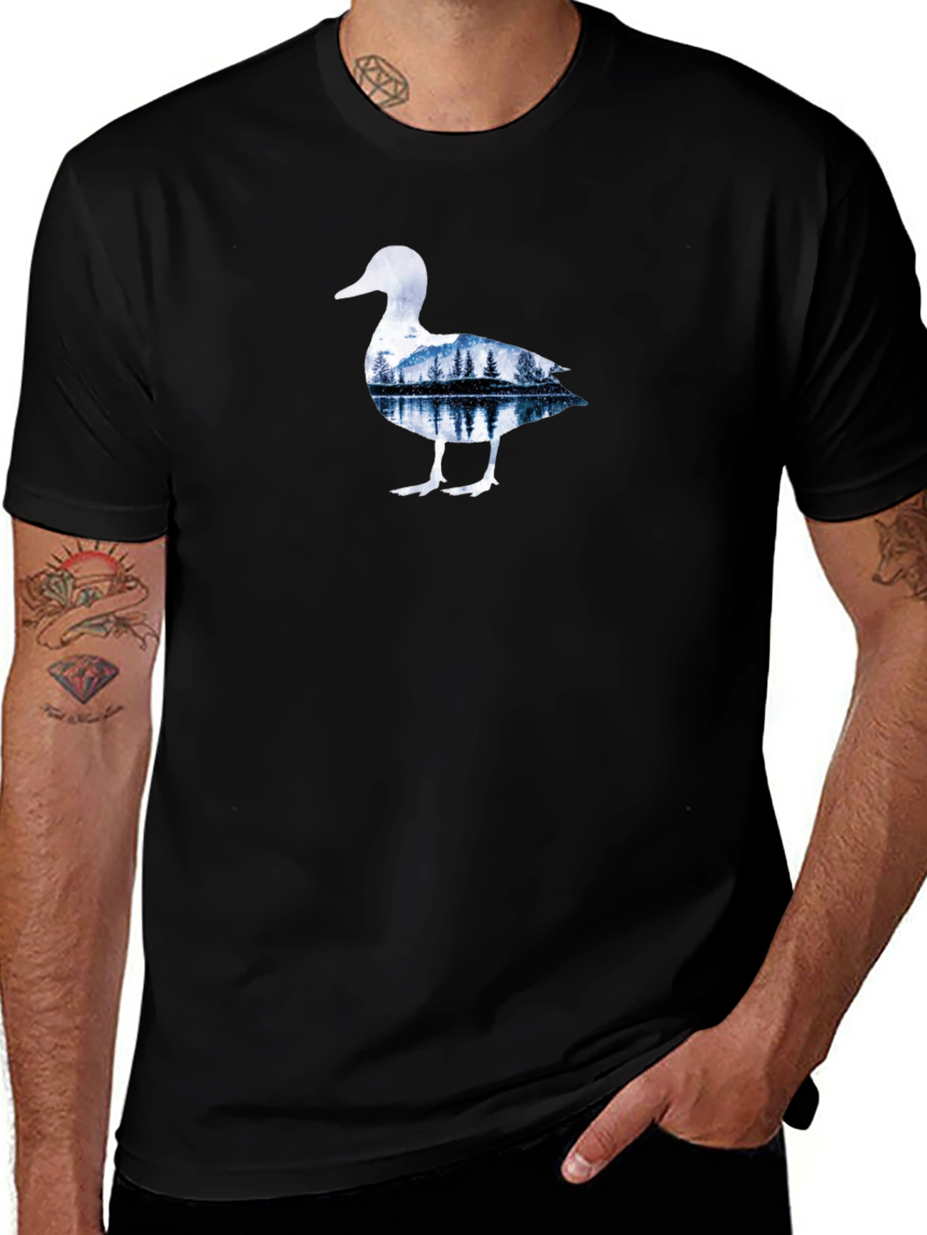 Nature Duck Graphic Tee - Black Cotton T-Shirt