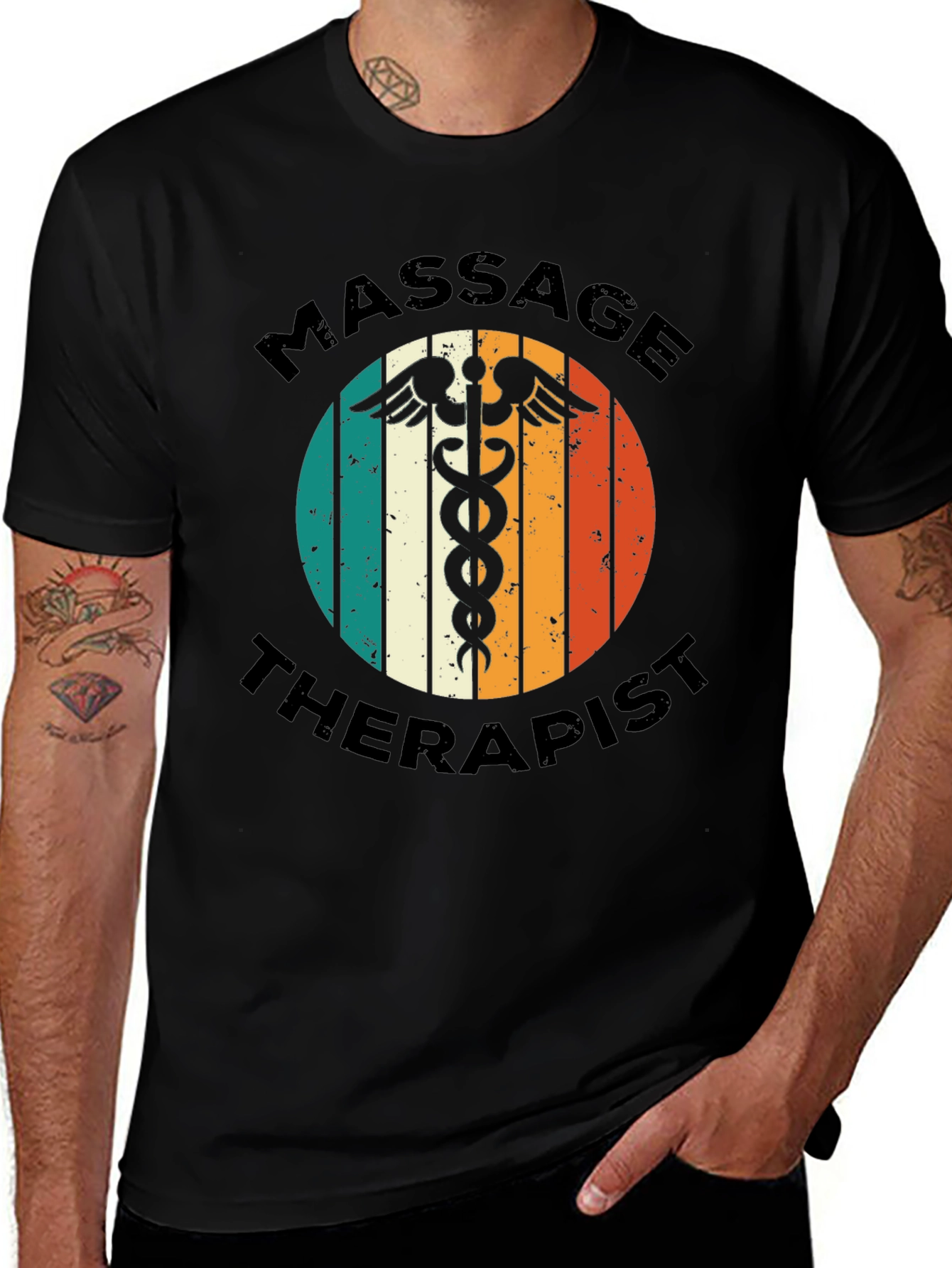 Black Massage Therapist T-Shirt - Retro Medical Design main image