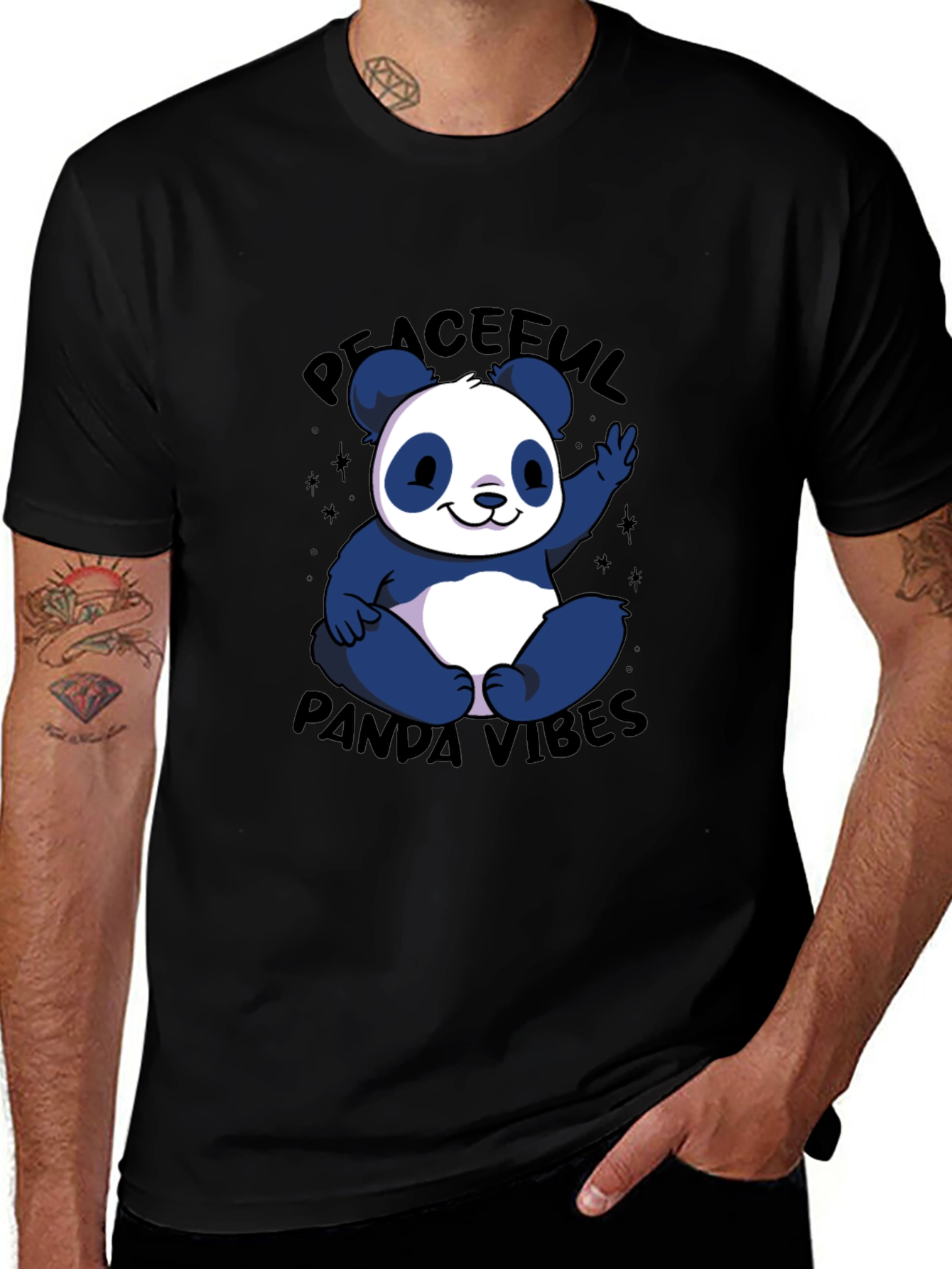Variant 21 of Peaceful Panda Vibes Black Graphic T-Shirt