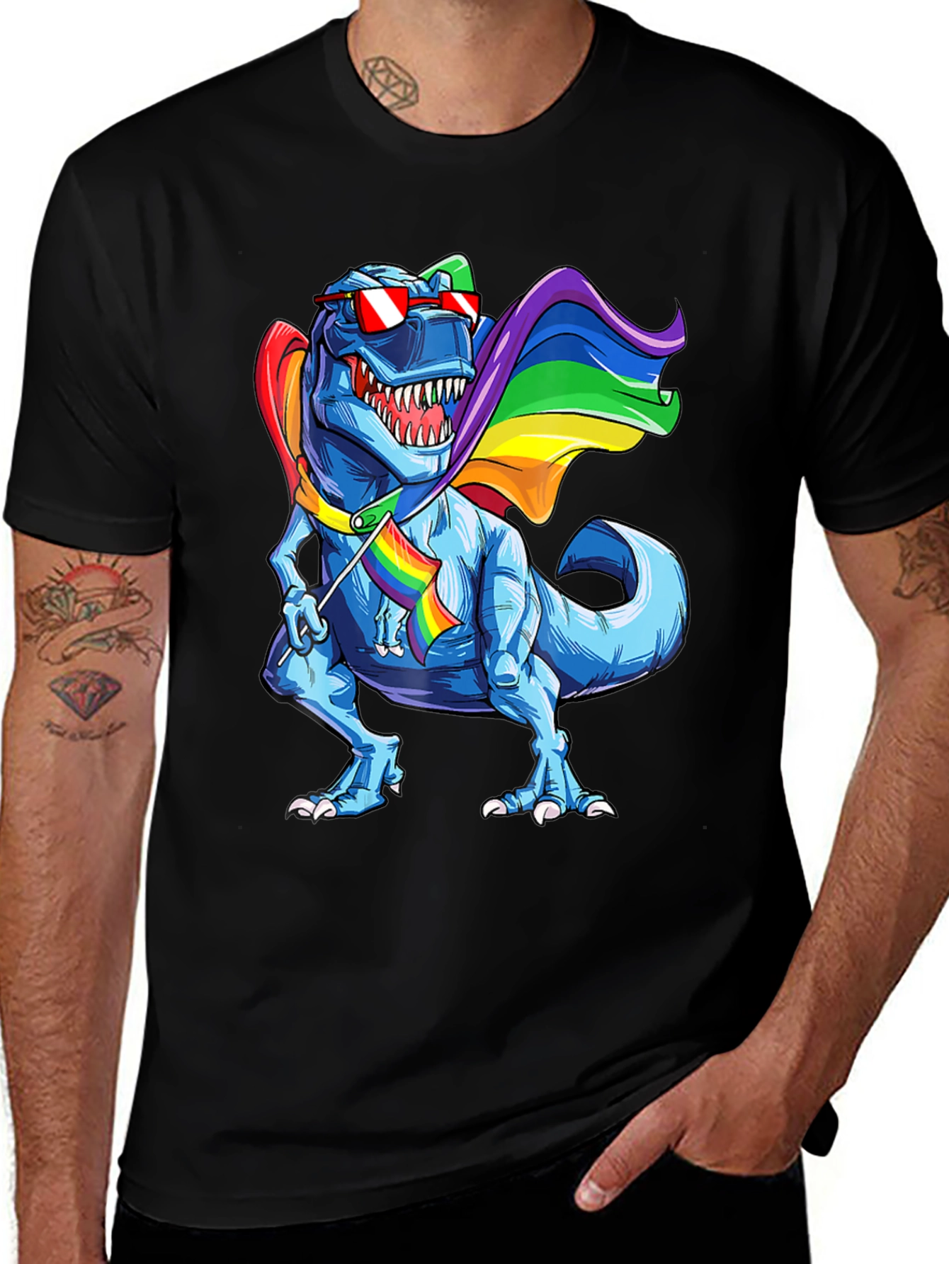 Black Rainbow Dinosaur Pride T-Shirt main image