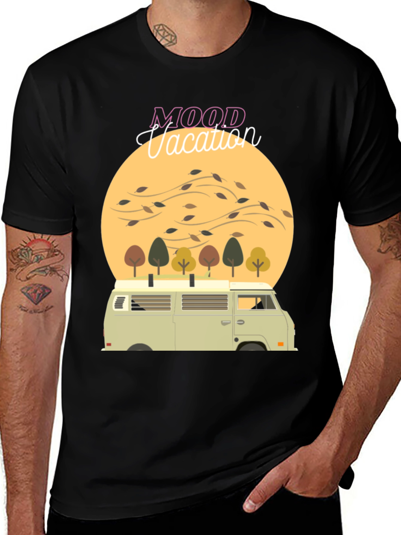 Variant 27 of Mood Vacation Black T-Shirt Camper Van Graphic