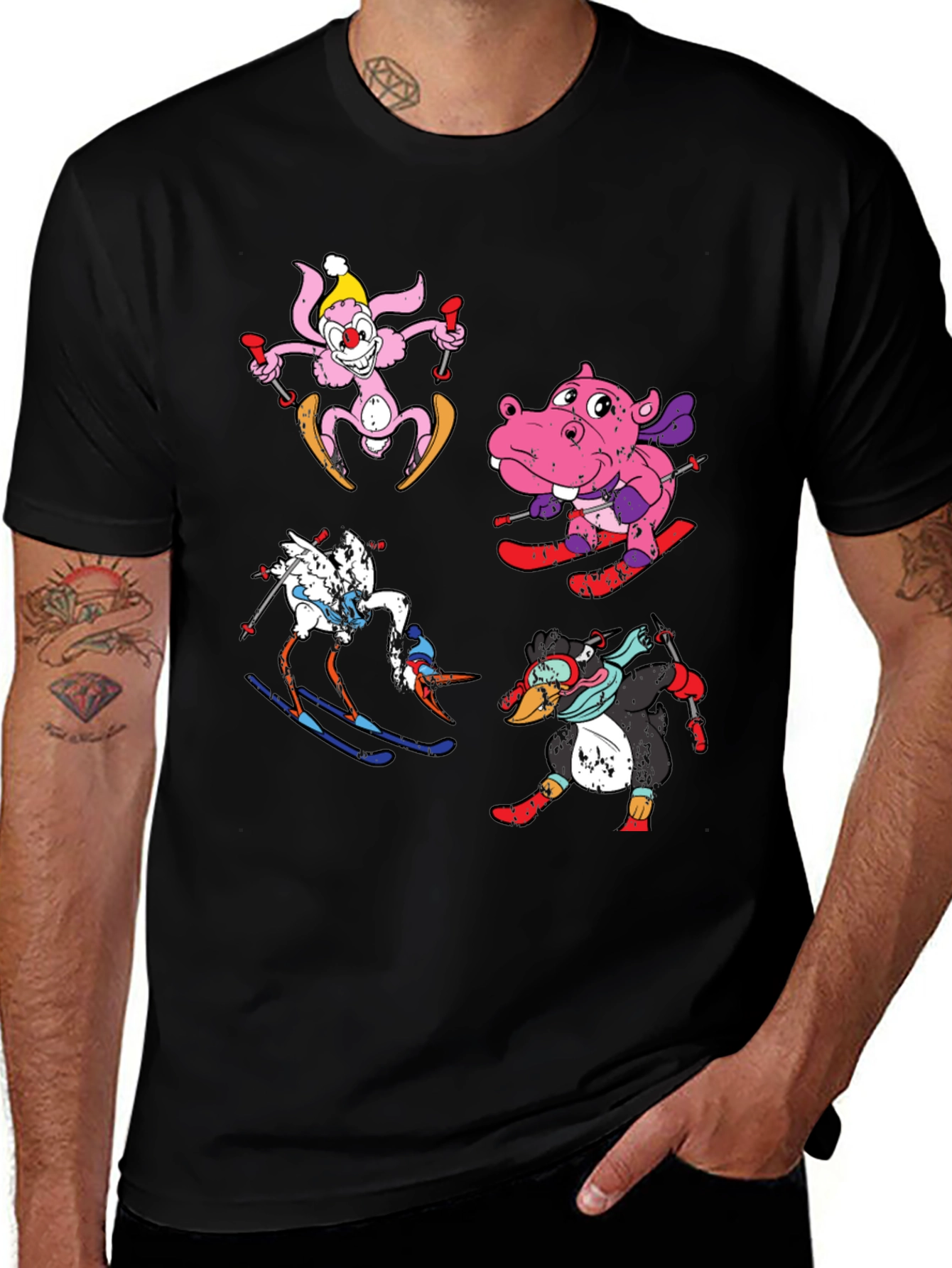 Variant 18 of Cartoon Skiing Animals Graphic Tee