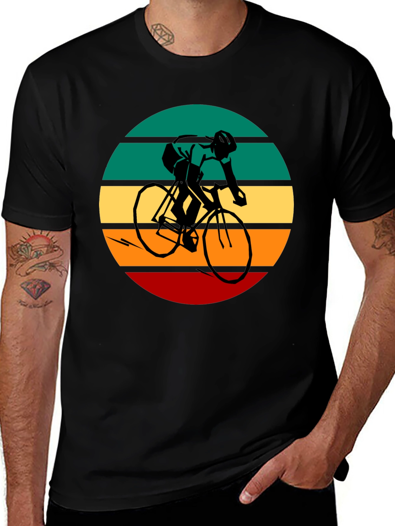 Variant 28 of Retro Cycling Graphic Tee - Black Cotton Blend