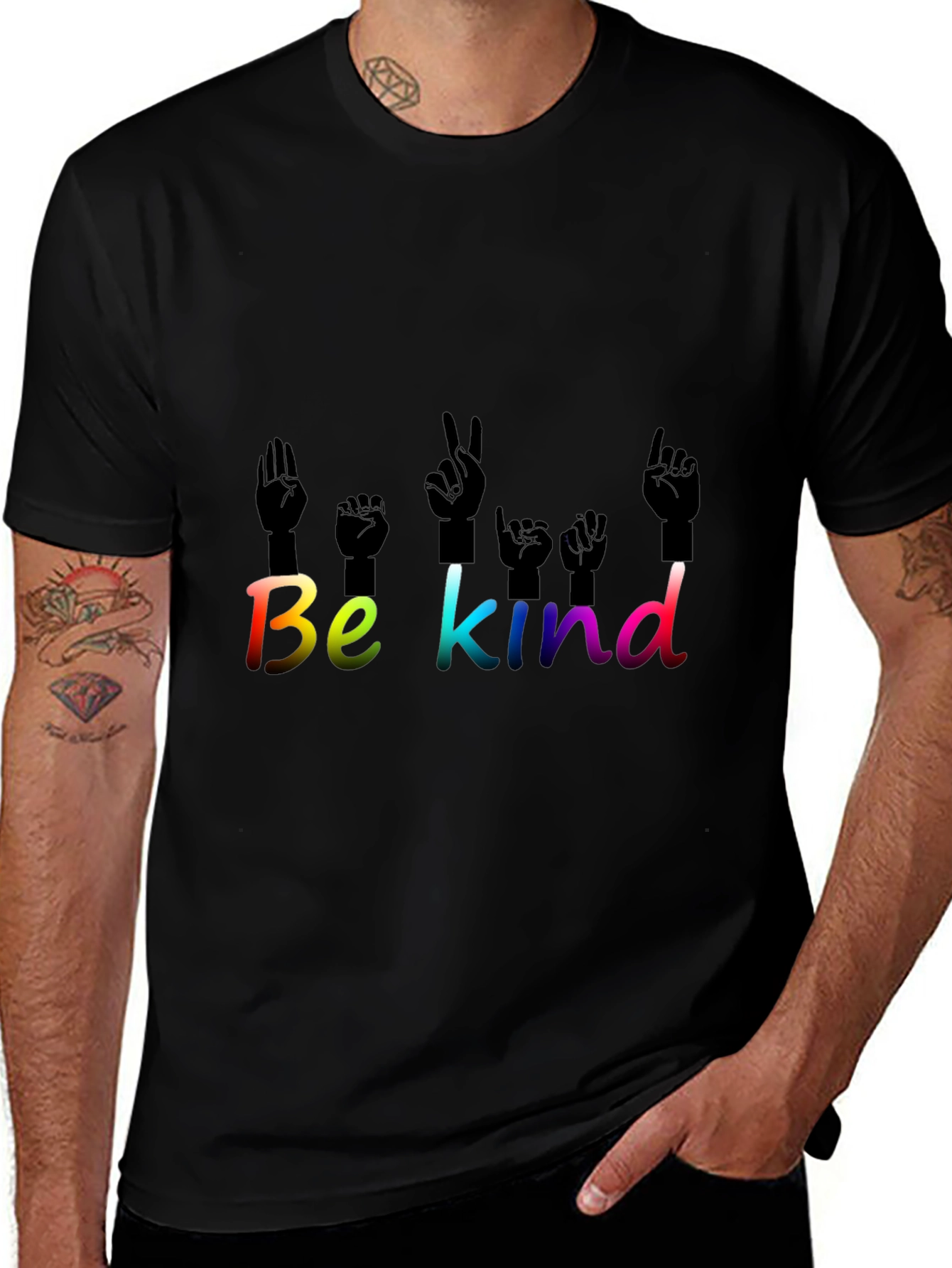 Variant 30 of Be Kind T-Shirt ASL Hand Sign Language Rainbow