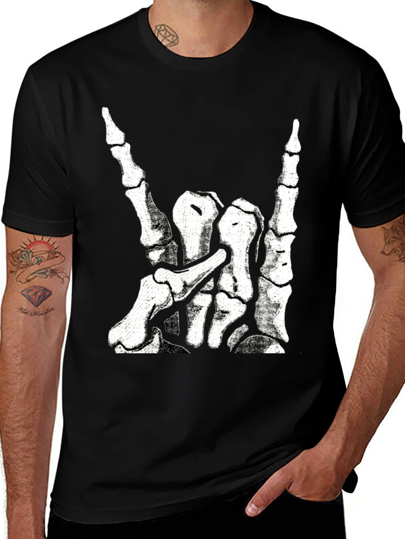 Variant 21 of Rock On Skeleton Hand Graphic T-Shirt