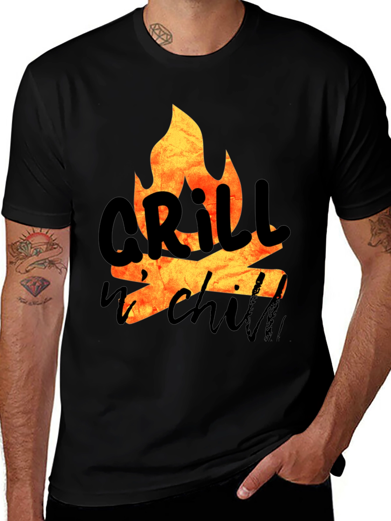Variant 9 of Grill n' Chill Fire Graphic Tee - Black Cotton Casual Shirt
