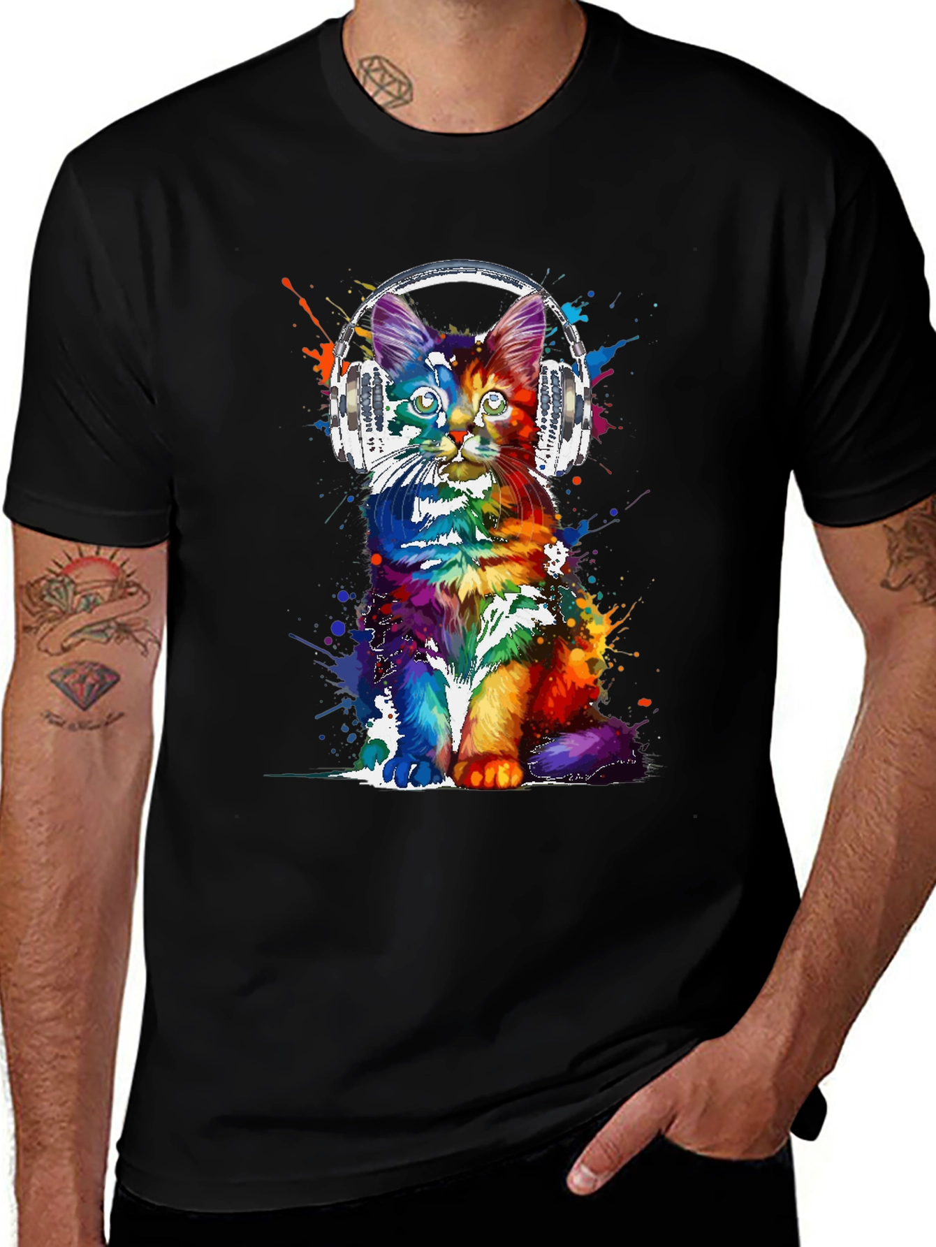 Variant 7 of Colorful Cat Headphones Graphic T-Shirt