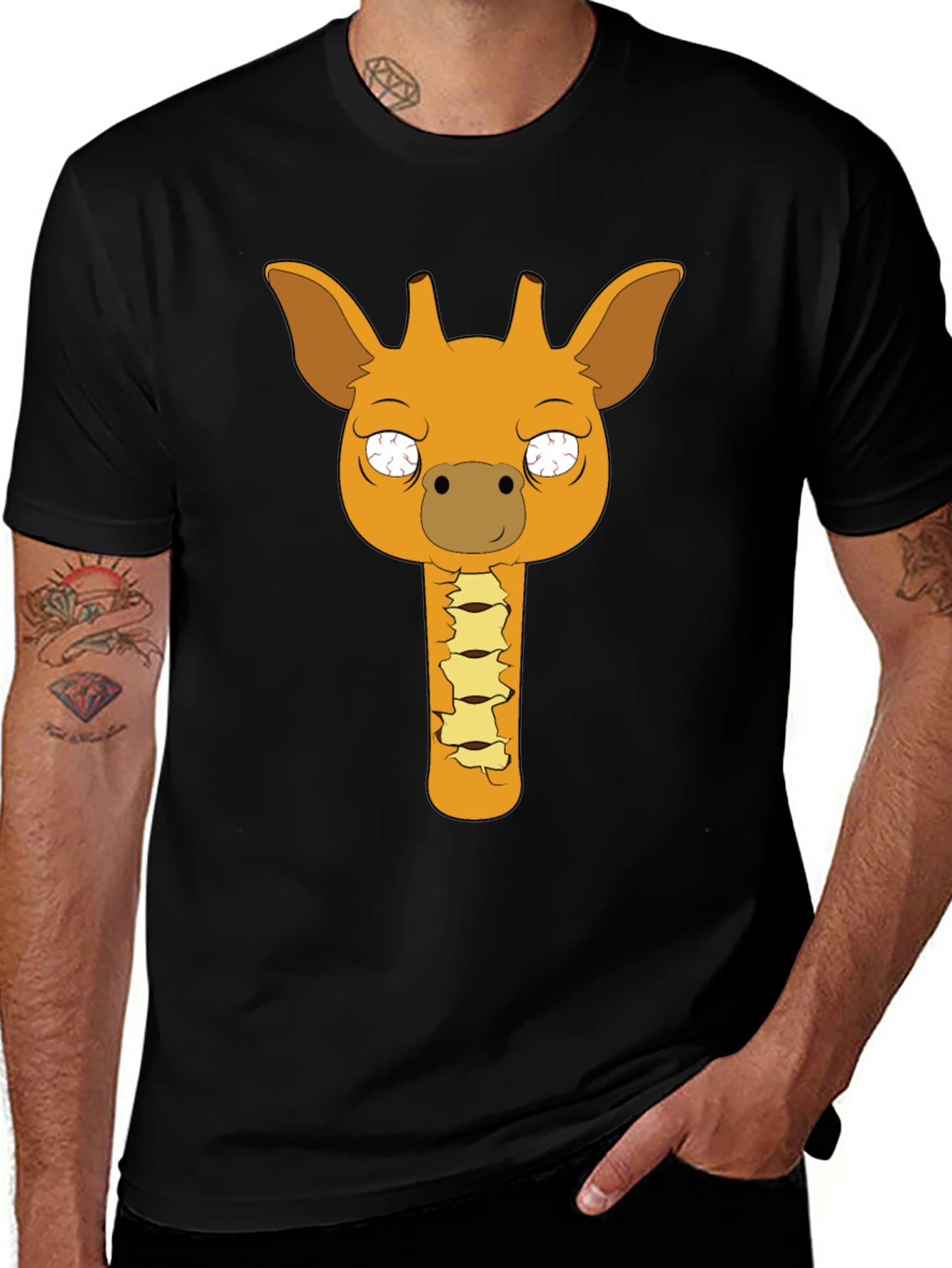 Variant 25 of Giraffe Cartoon Black T-Shirt