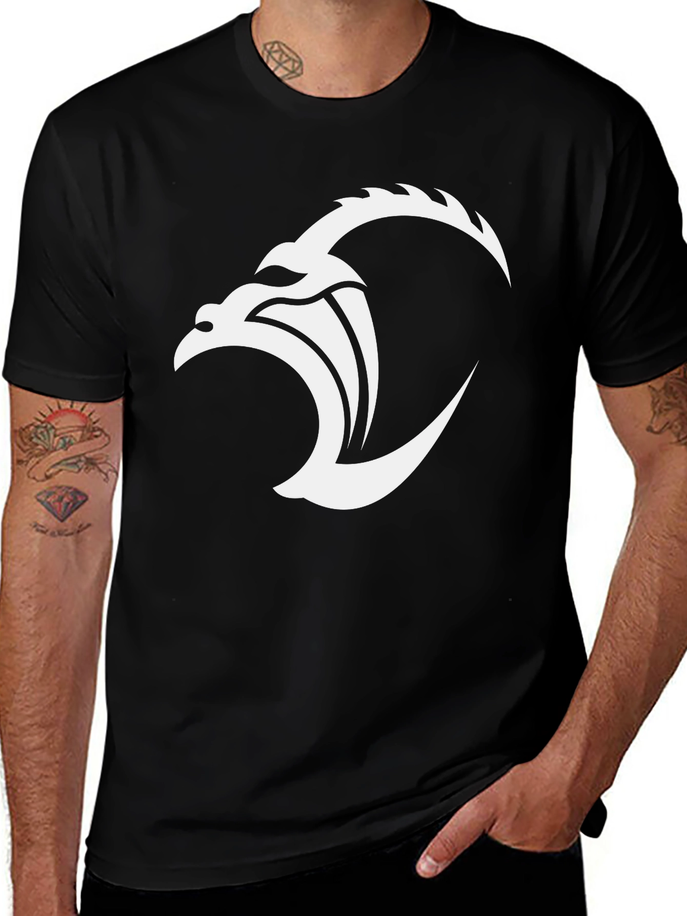 Variant 4 of Black T-Shirt with White Dragon Graphic