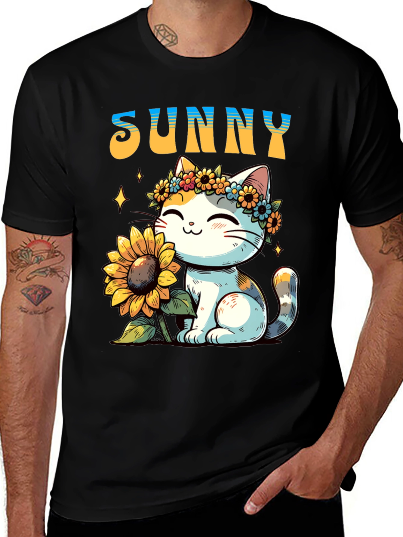 Variant 29 of Sunny Cat with Sunflower Graphic T-Shirt