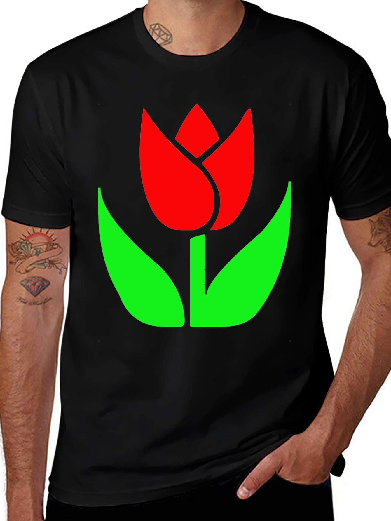 Variant 10 of Black T-Shirt with Red Tulip Graphic