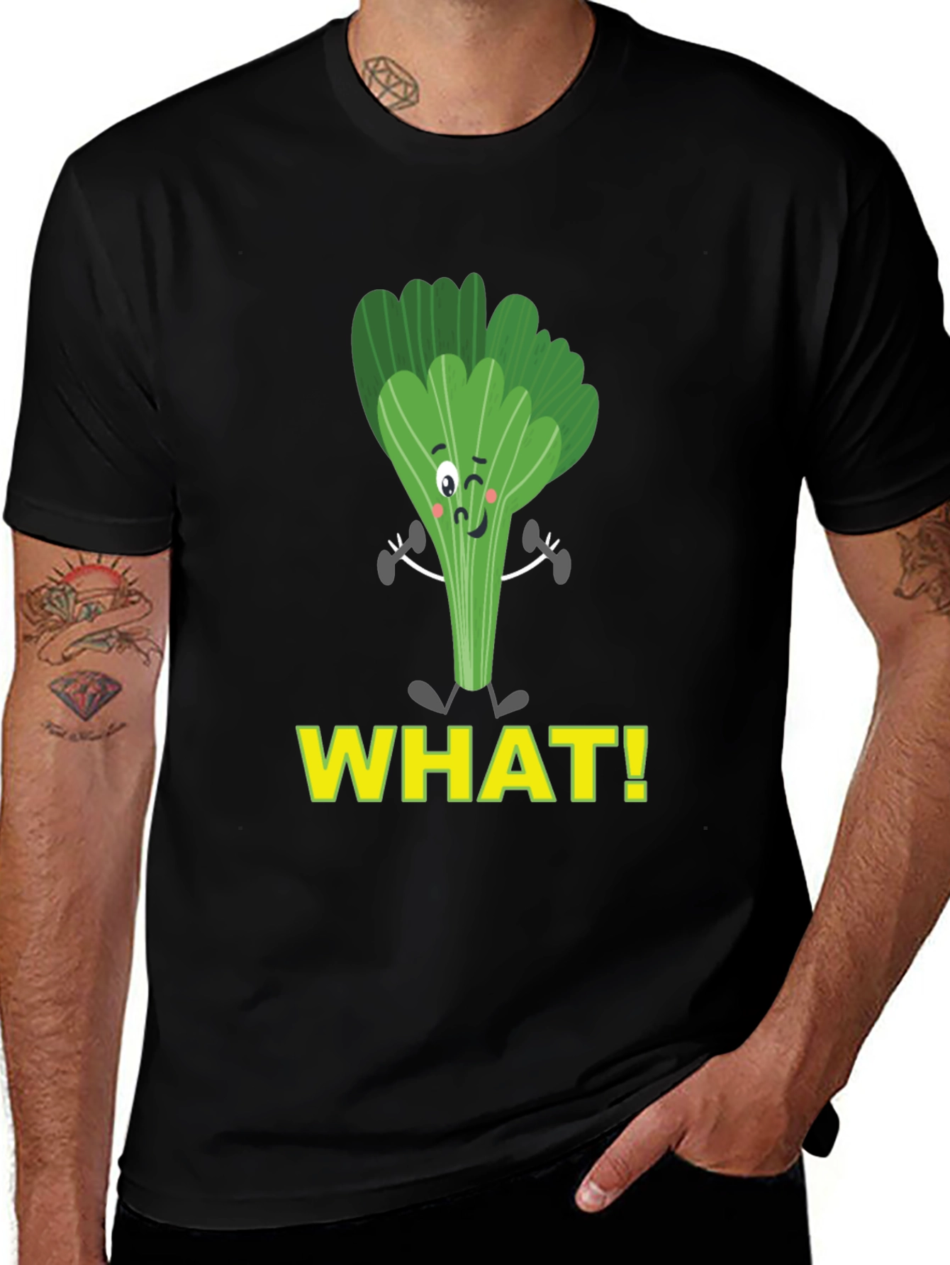 Variant 13 of Funny Celery Workout T-Shirt - "WHAT!" Design