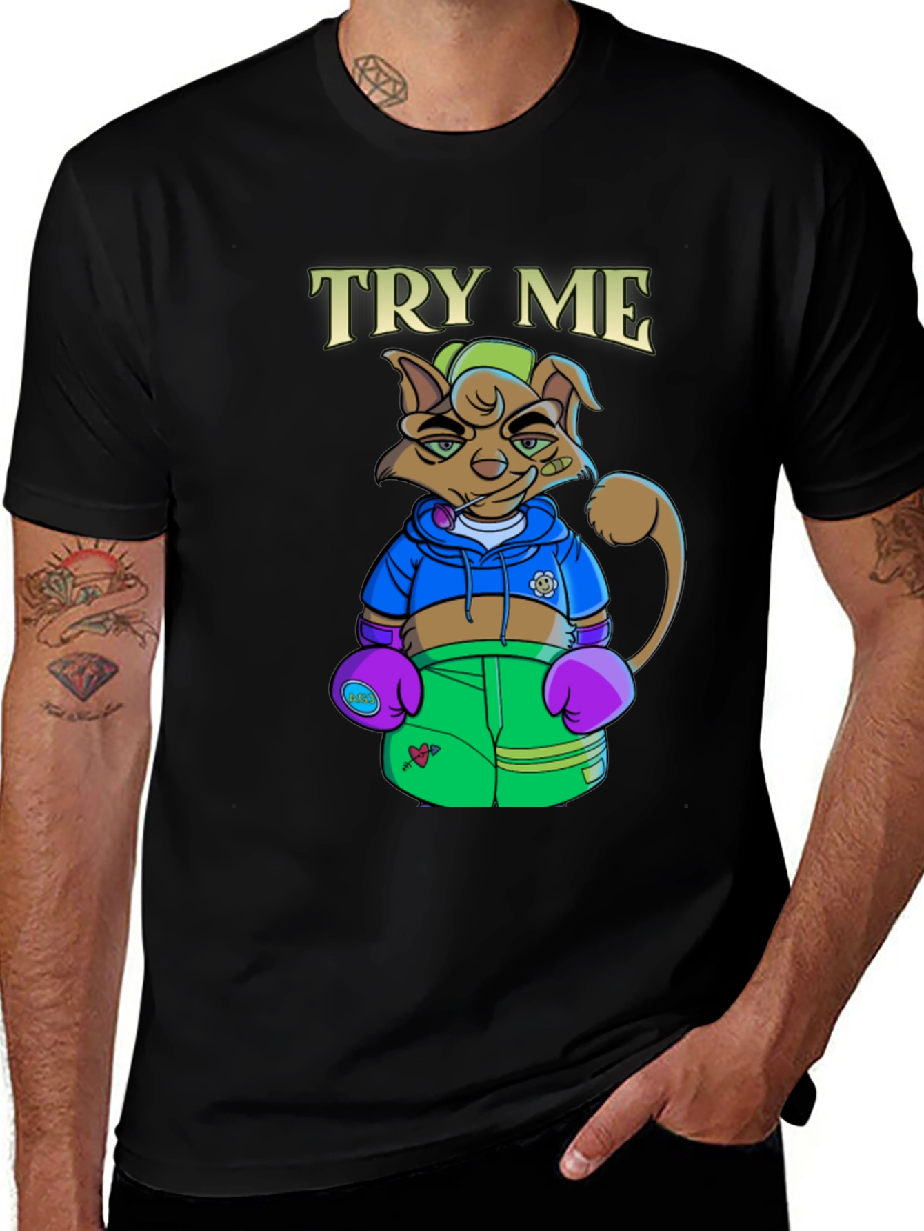 TRY ME Cat Boxer Graphic T-Shirt