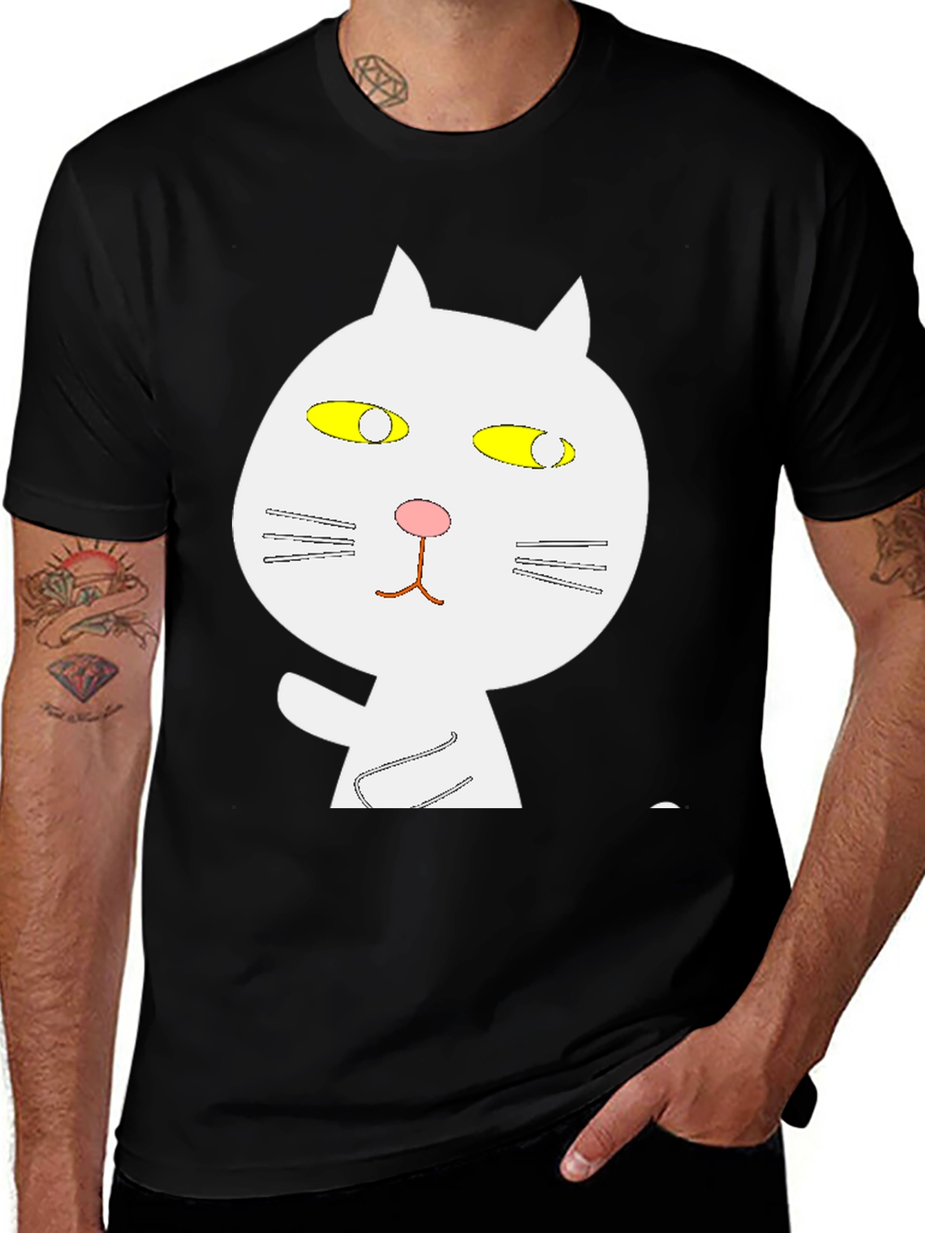 Variant 5 of Black T-Shirt with Whimsical Cat Graphic