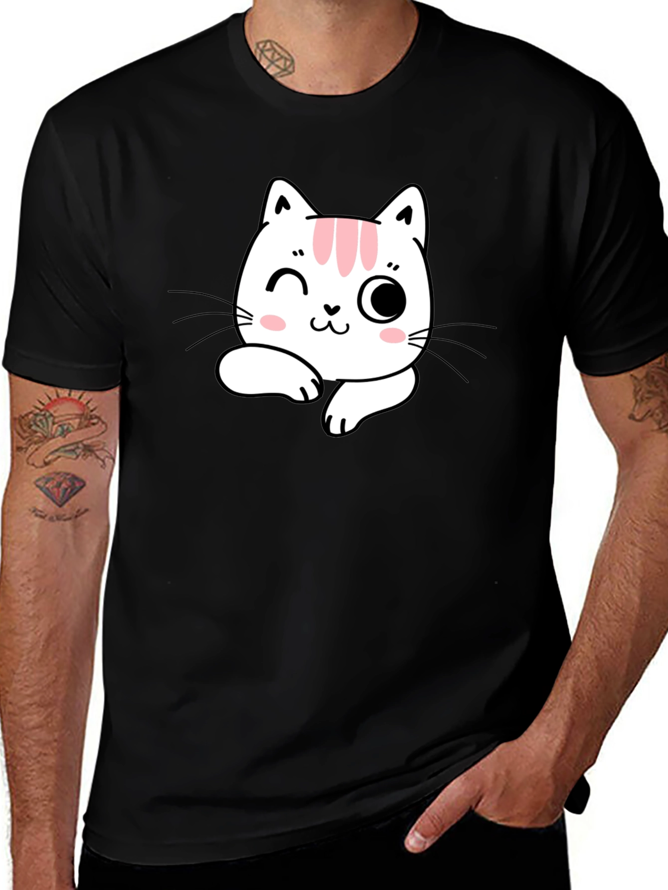 Variant 10 of Cute Cartoon Cat T-Shirt - Black