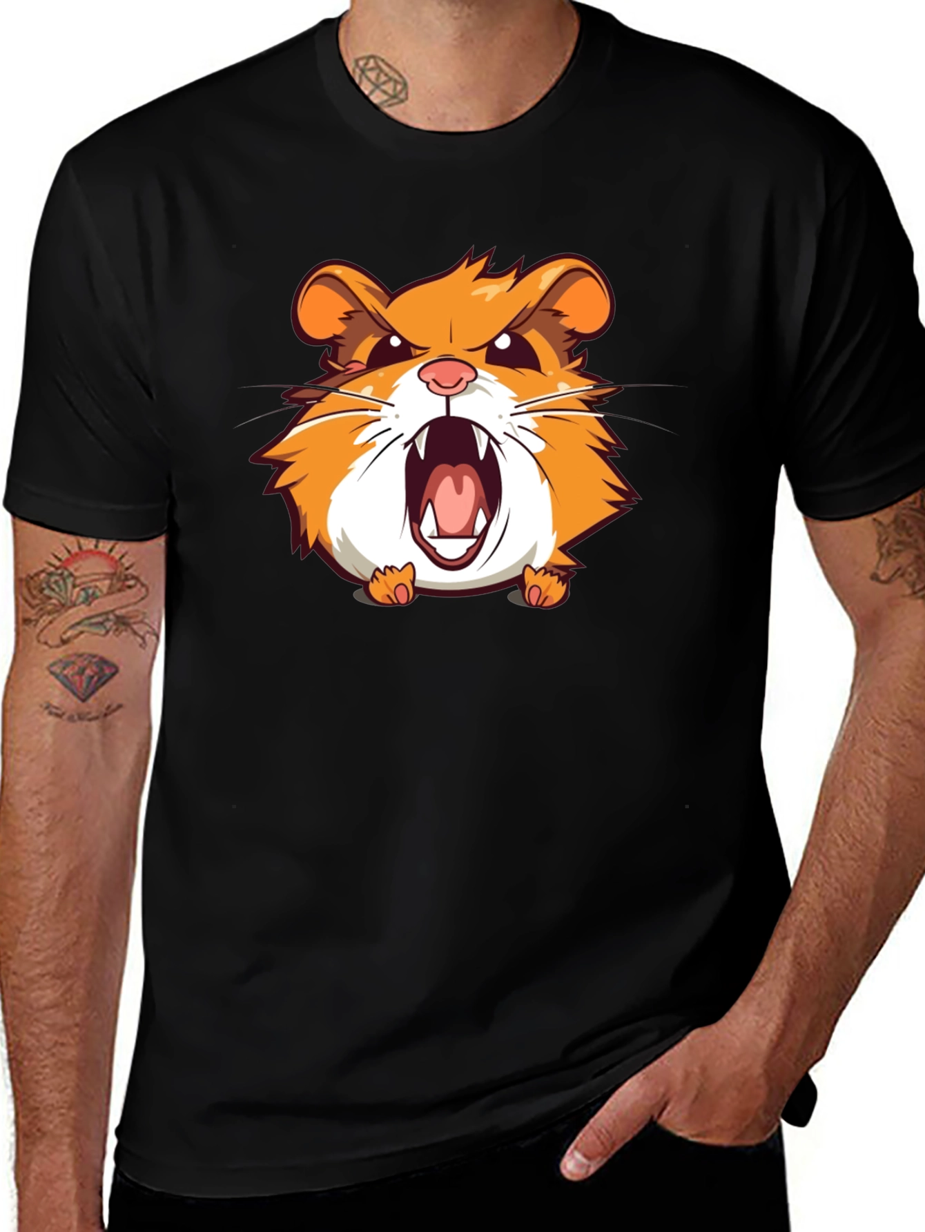 Variant 2 of Angry Hamster Graphic T-Shirt - Black Crew Neck Tee