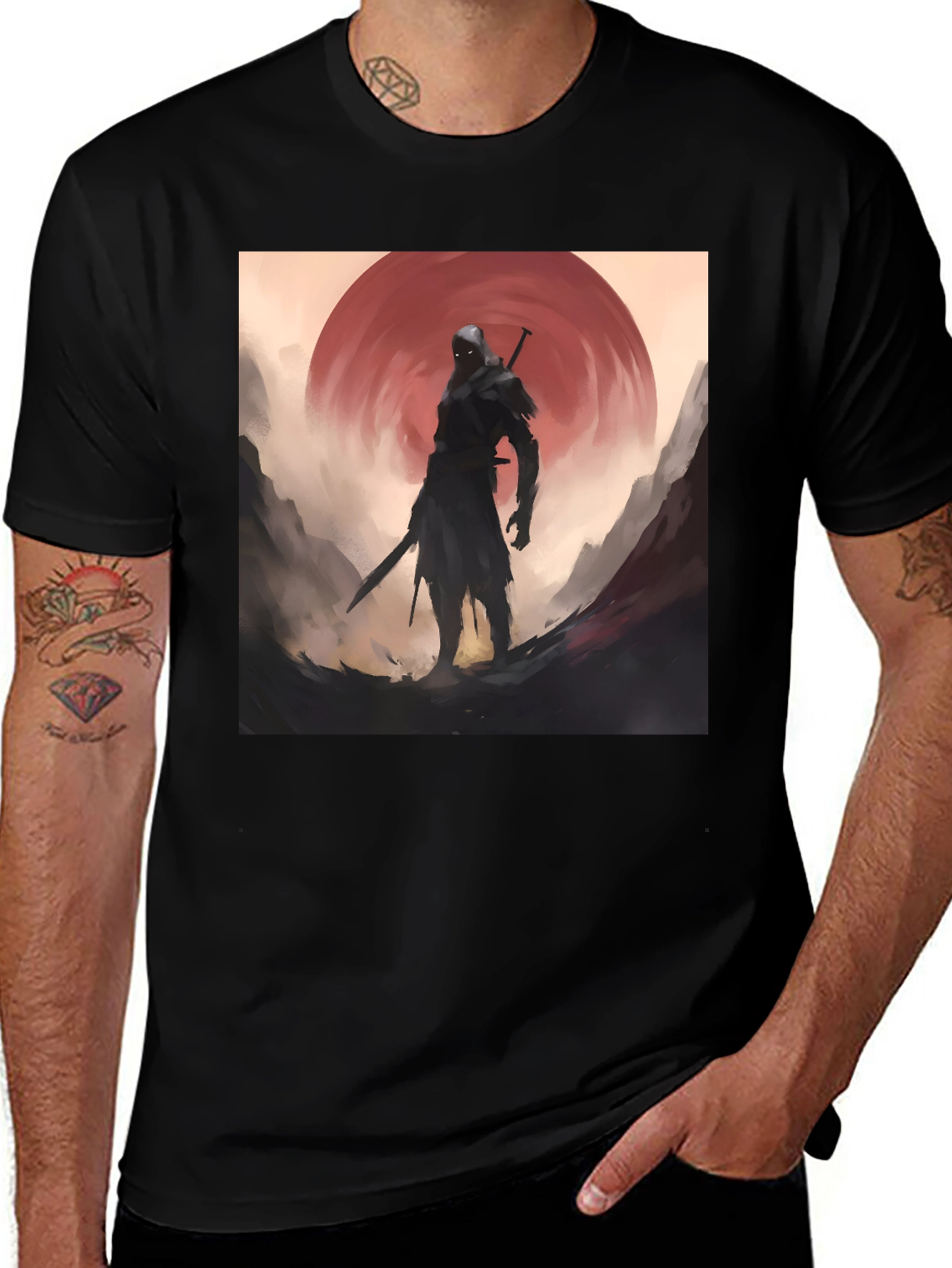 Variant 13 of Warrior Sunset Graphic Black T-Shirt
