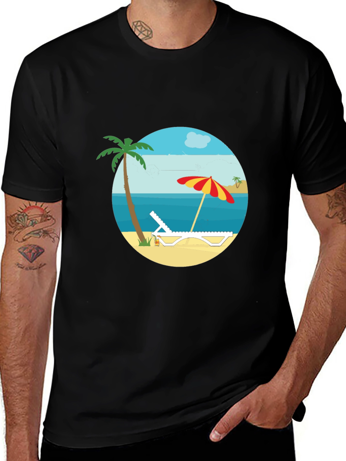 Variant 29 of Beach Scene Graphic Tee - Black T-Shirt