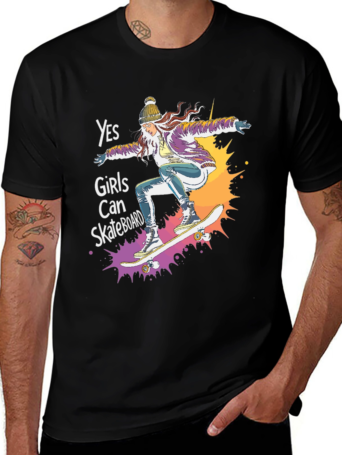 Variant 11 of Yes Girls Can Skateboard Tee - Graphic Print Unisex T-Shirt