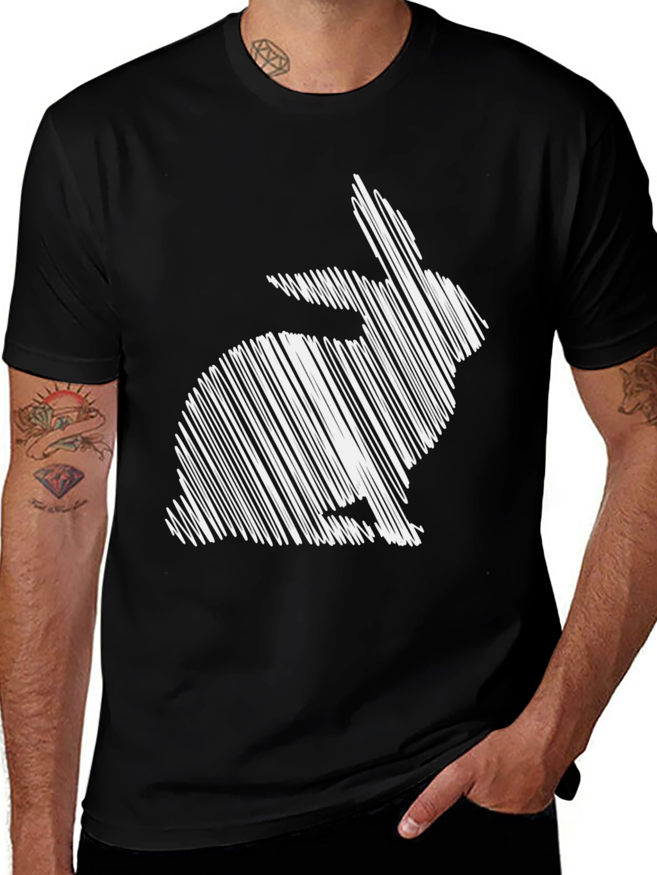 Variant 2 of Rabbit Sketch Graphic Tee - Unisex Black Cotton T-Shirt