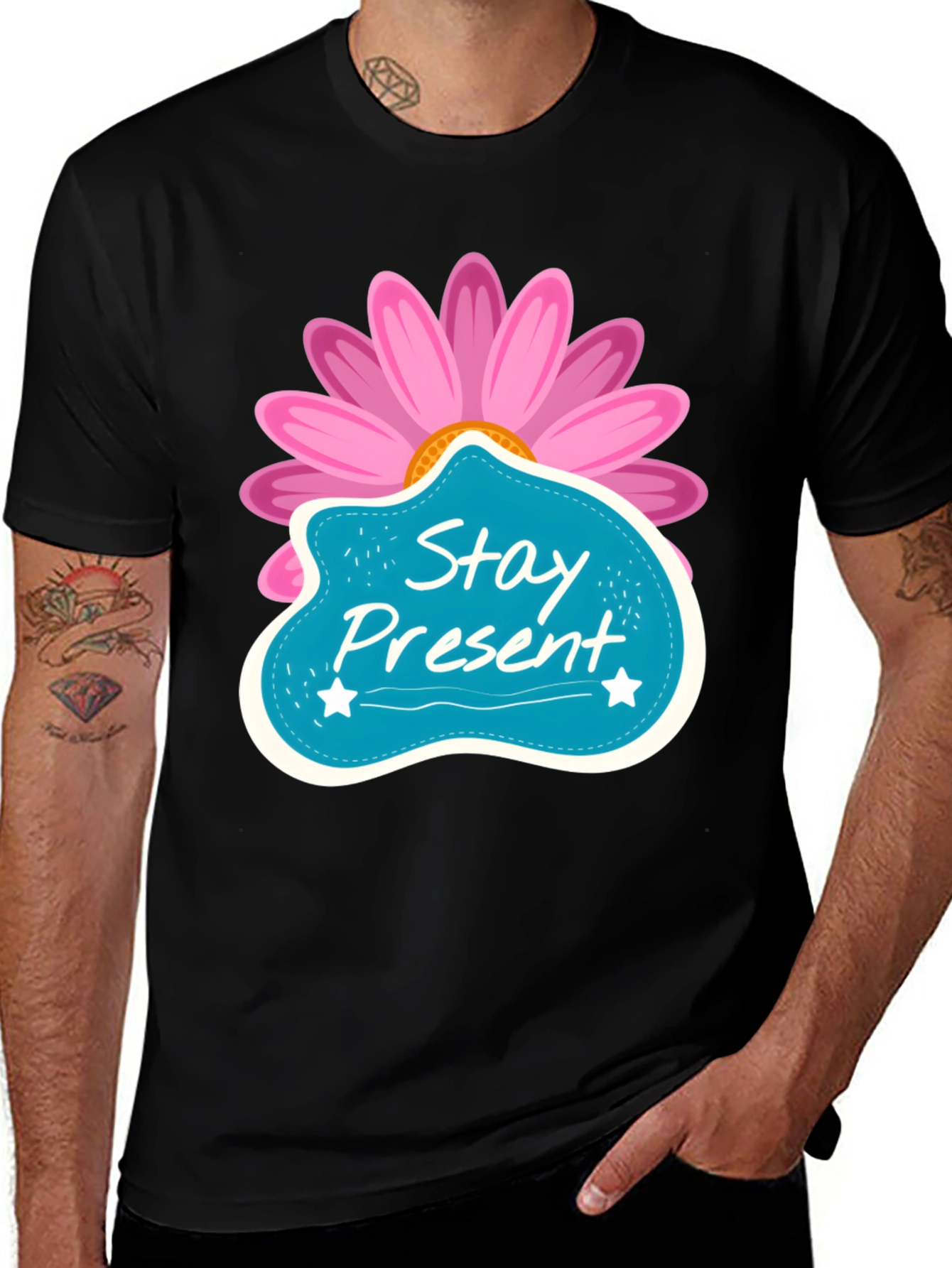 Variant 8 of Stay Present T-Shirt - Floral Design