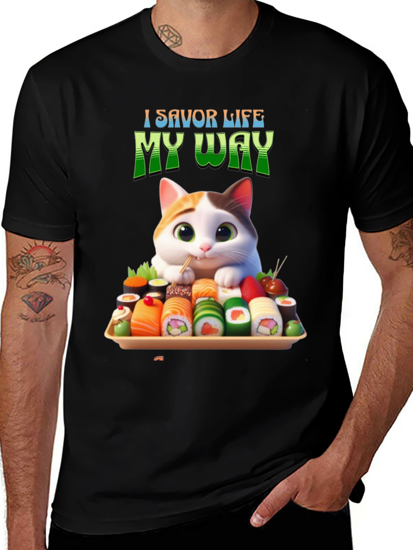 Sushi Cat T-Shirt - I Savor Life My Way
