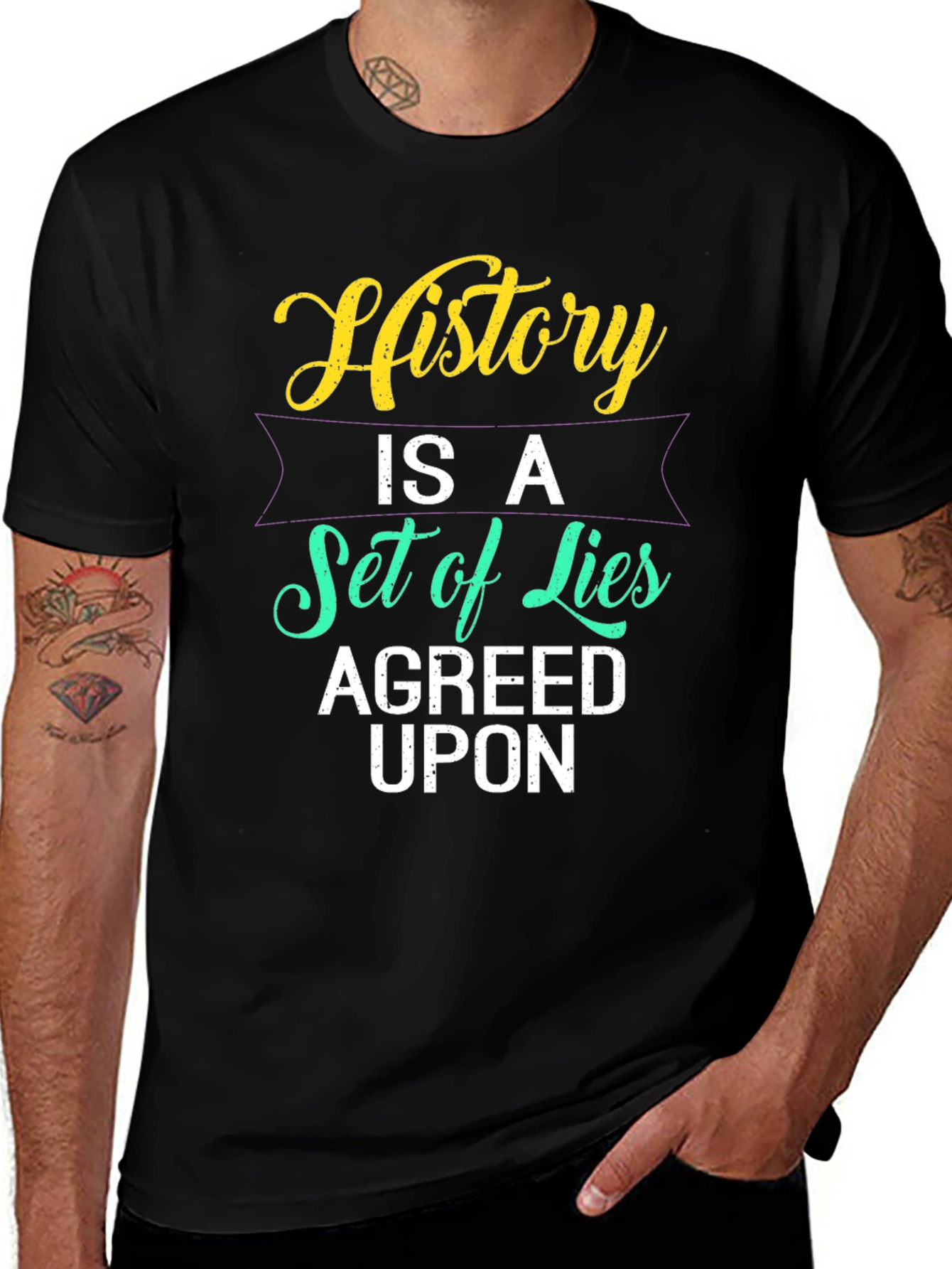 Variant 23 of History Lies Graphic Tee - Black Cotton T-Shirt