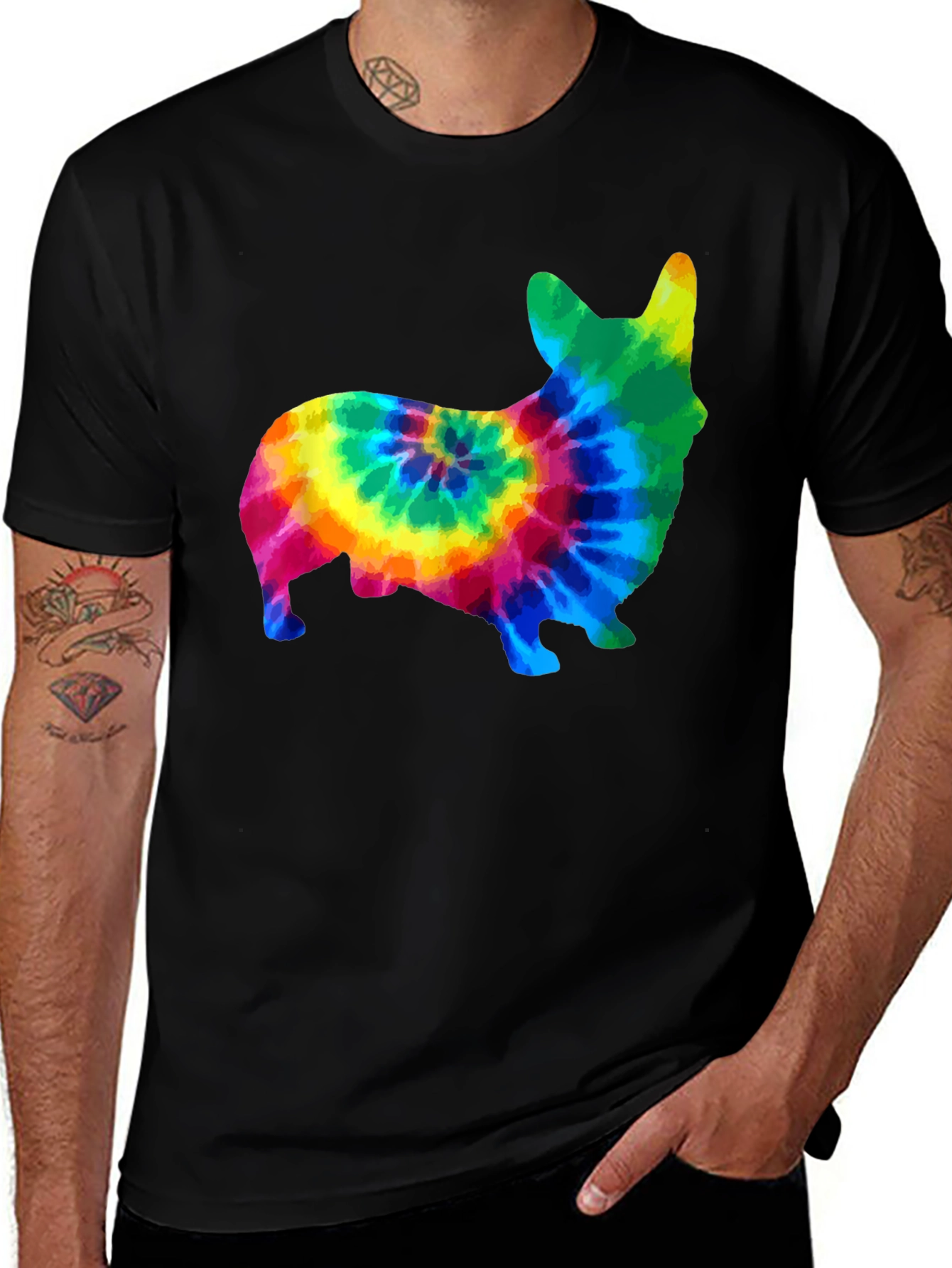 Variant 13 of Tie-Dye Corgi Graphic T-Shirt - Casual Black Tee