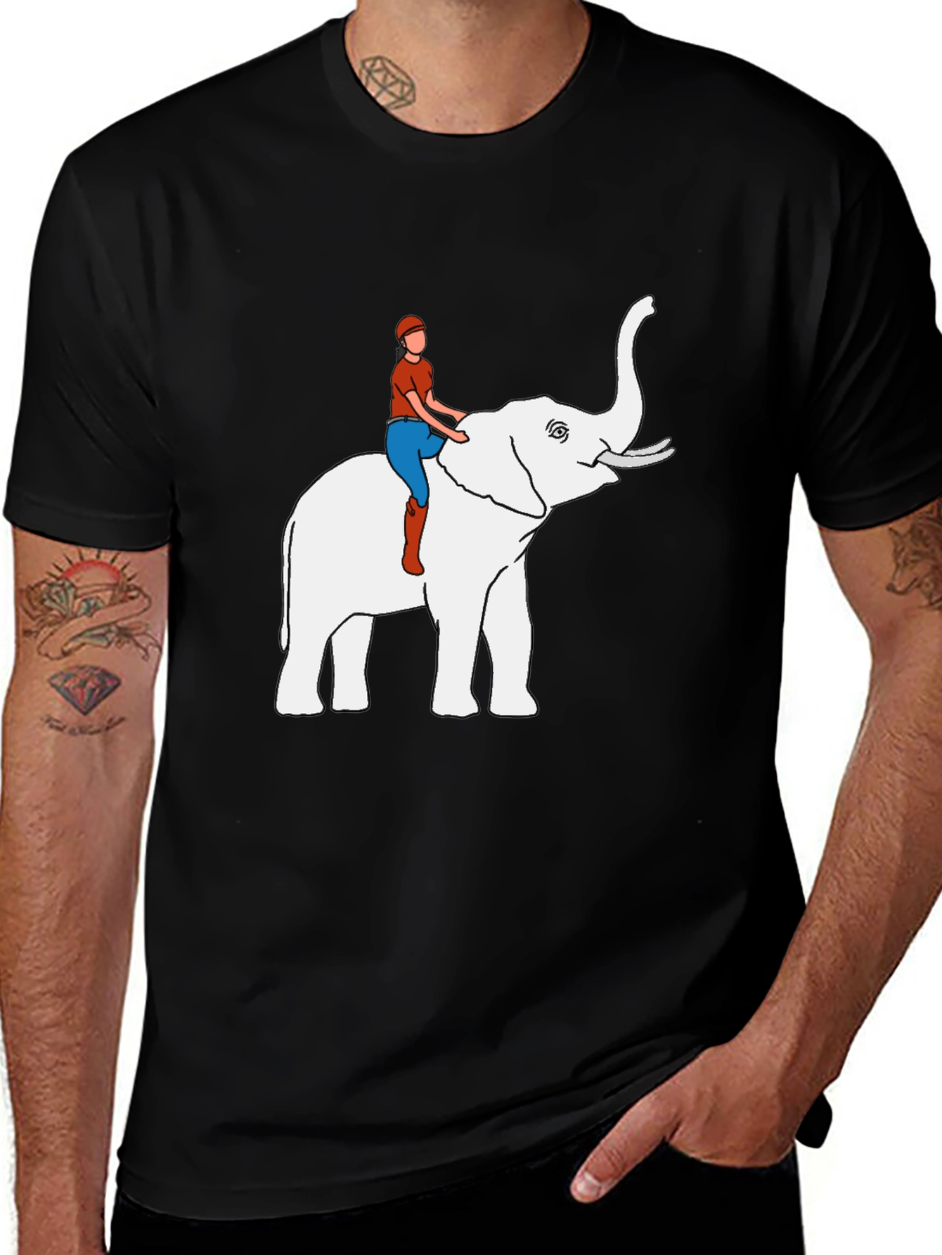 Variant 19 of Elephant Rider Graphic Tee - Black Cotton Blend