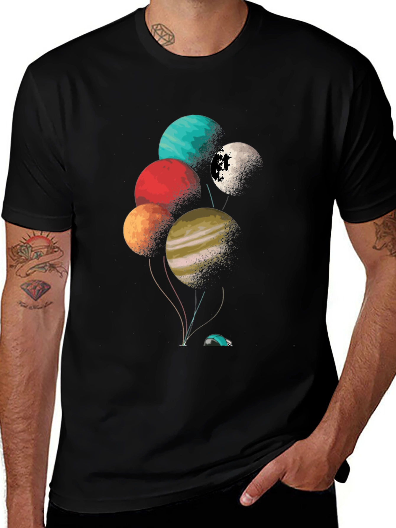 Variant 28 of Planetary Balloon Graphic Black T-Shirt