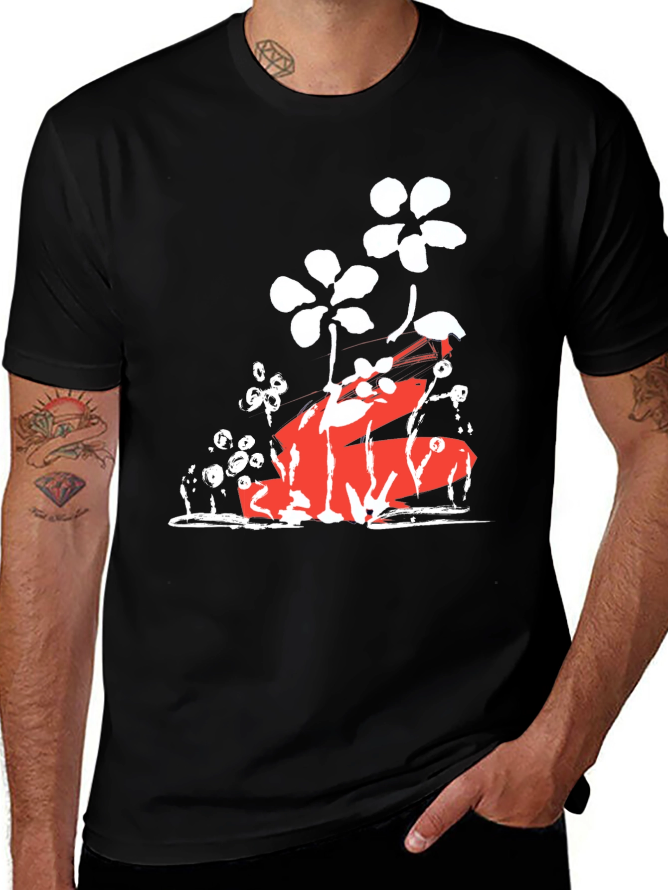 Variant 3 of Abstract Floral Graphic Print Black T-Shirt