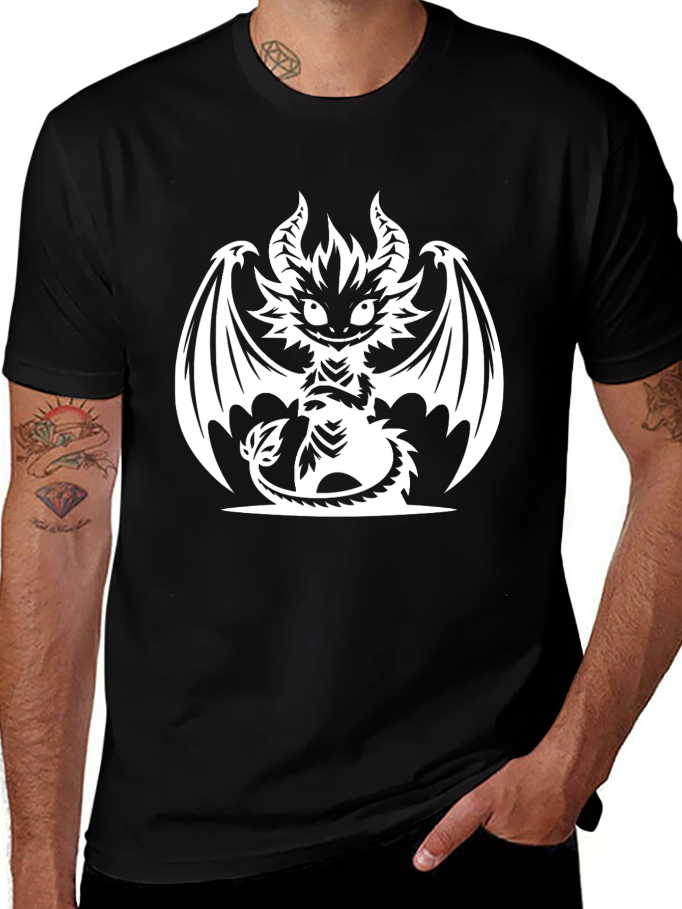 Variant 2 of Men's Black T-Shirt with Dragon Graphic