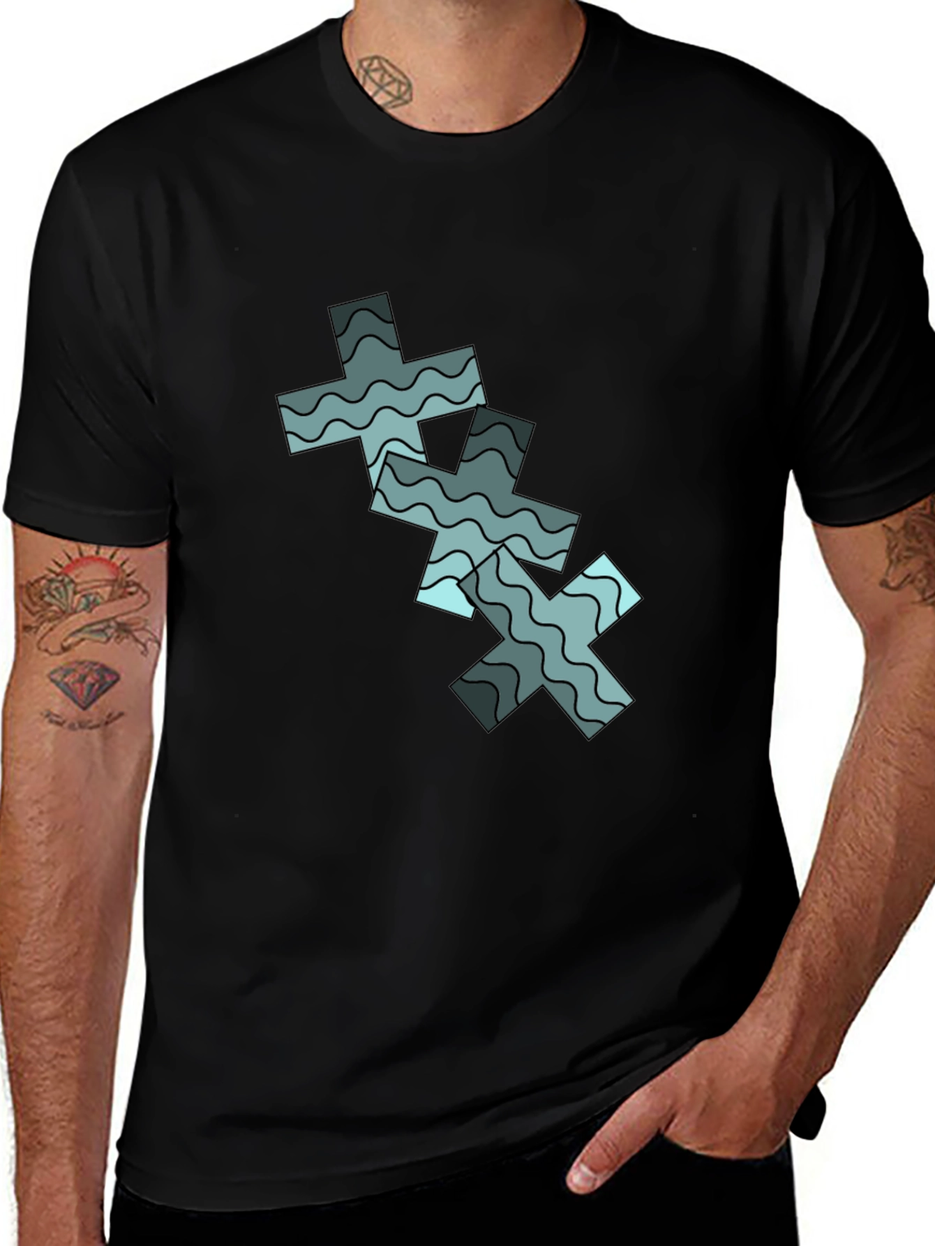 Variant 23 of Abstract Cross Graphic Print Black T-Shirt