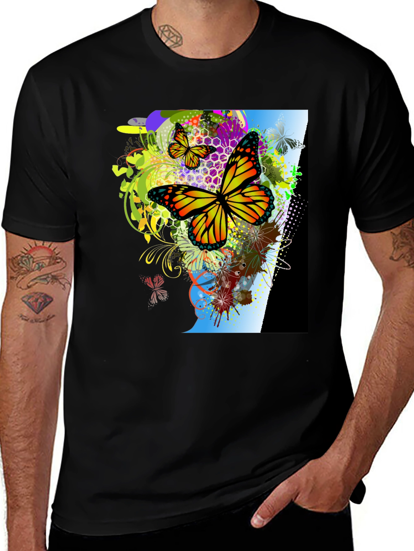 Variant 16 of Butterfly Graphic Print Men's Black T-Shirt