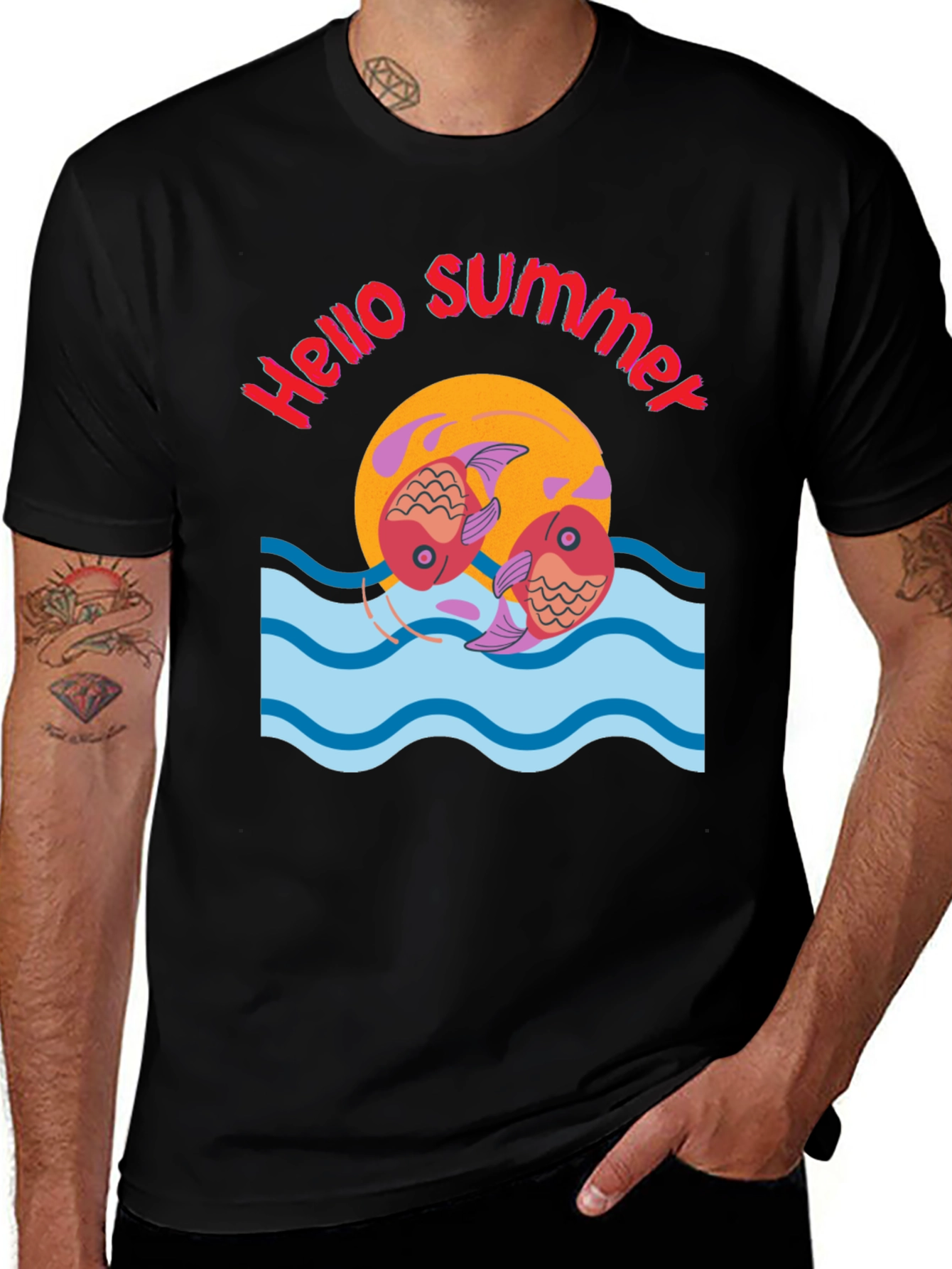 Variant 18 of Hello Summer Graphic Tee - Fun Fish Design