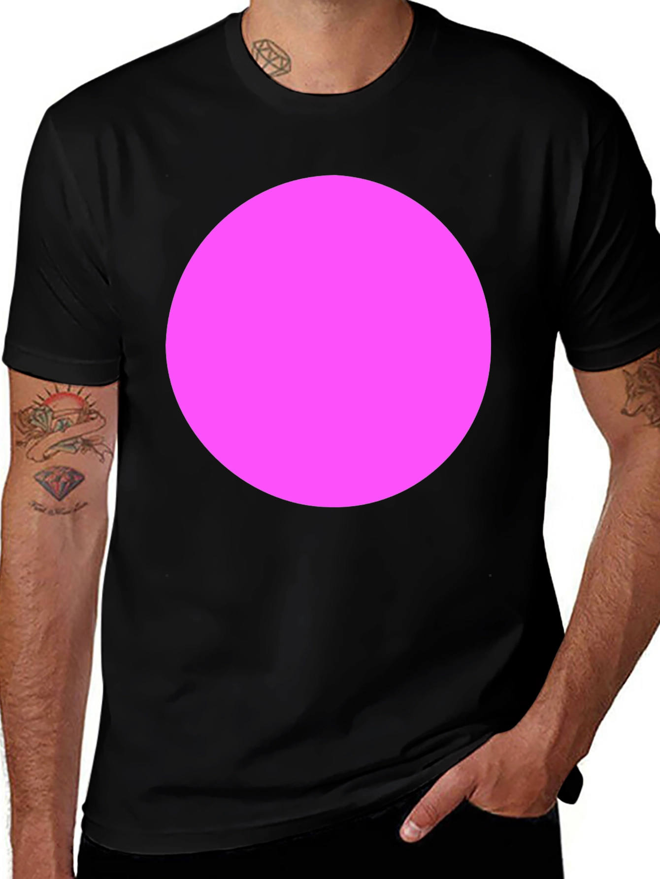 Variant 21 of Men's Black T-Shirt with Bold Pink Circle