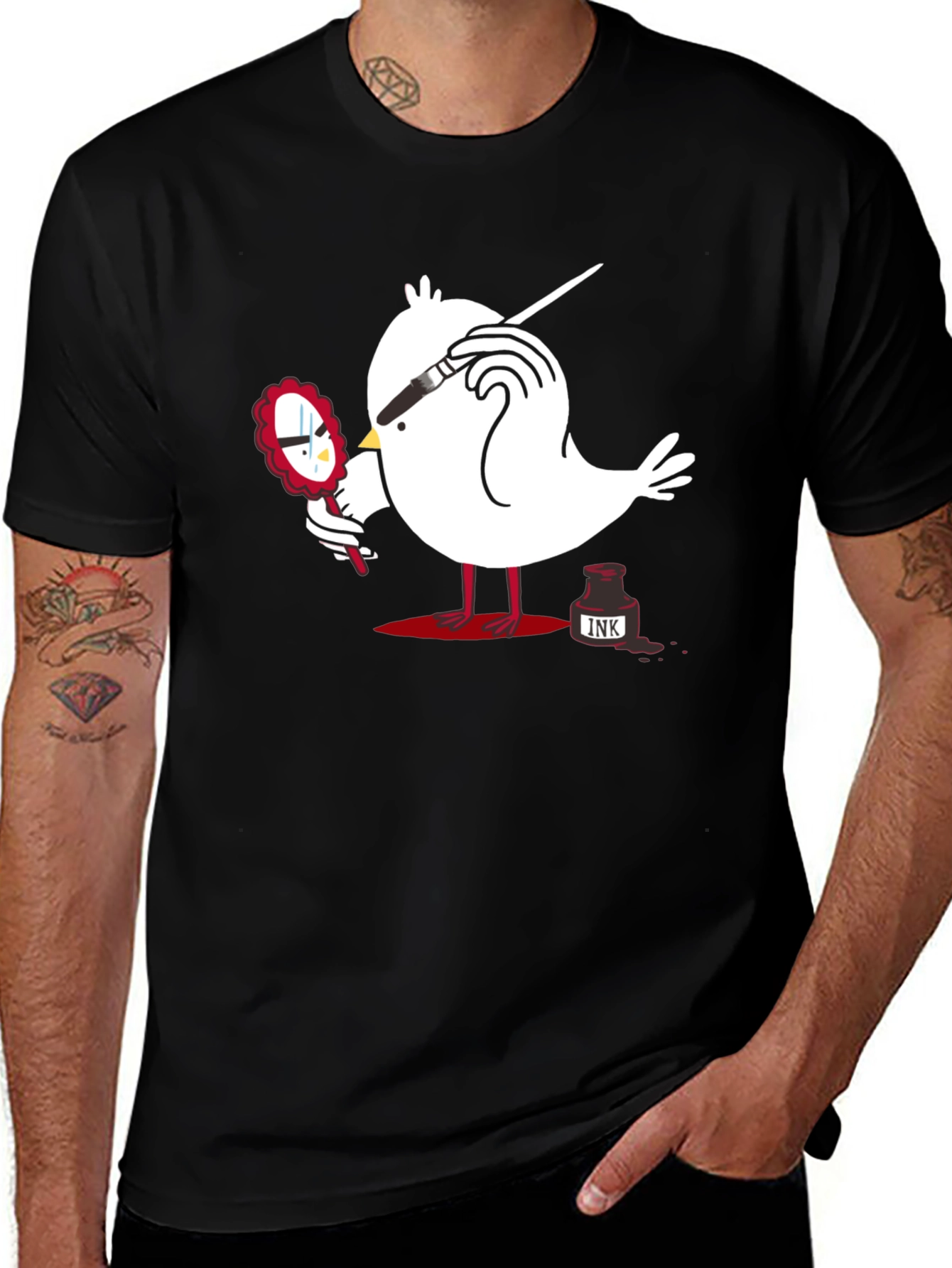 Variant 27 of Quirky Bird Art Black T-Shirt